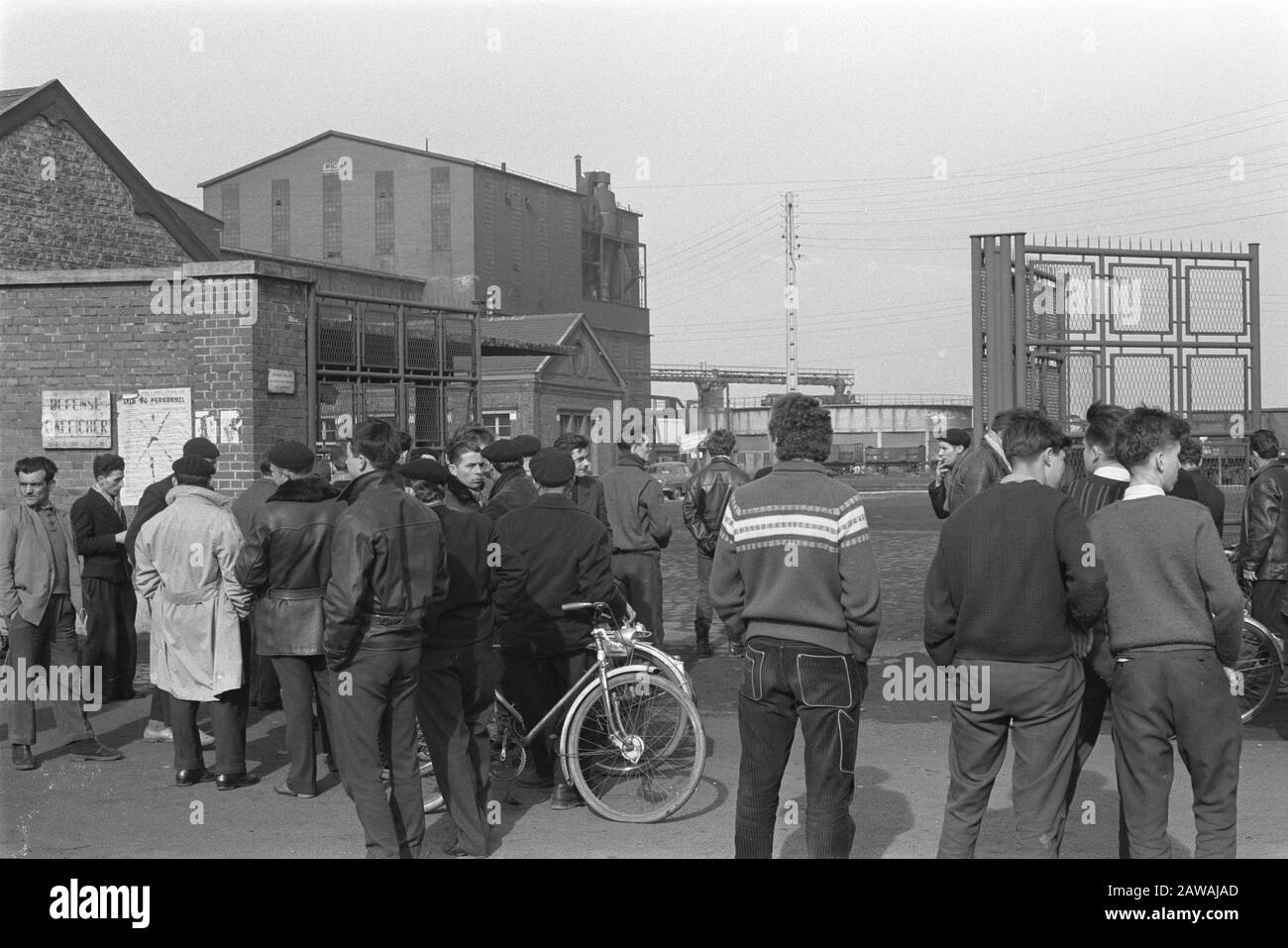 Miners Strike in France, miners at the entrance Date: March 5, 1963 Location: France Keywords: Miners, strikes Stock Photo