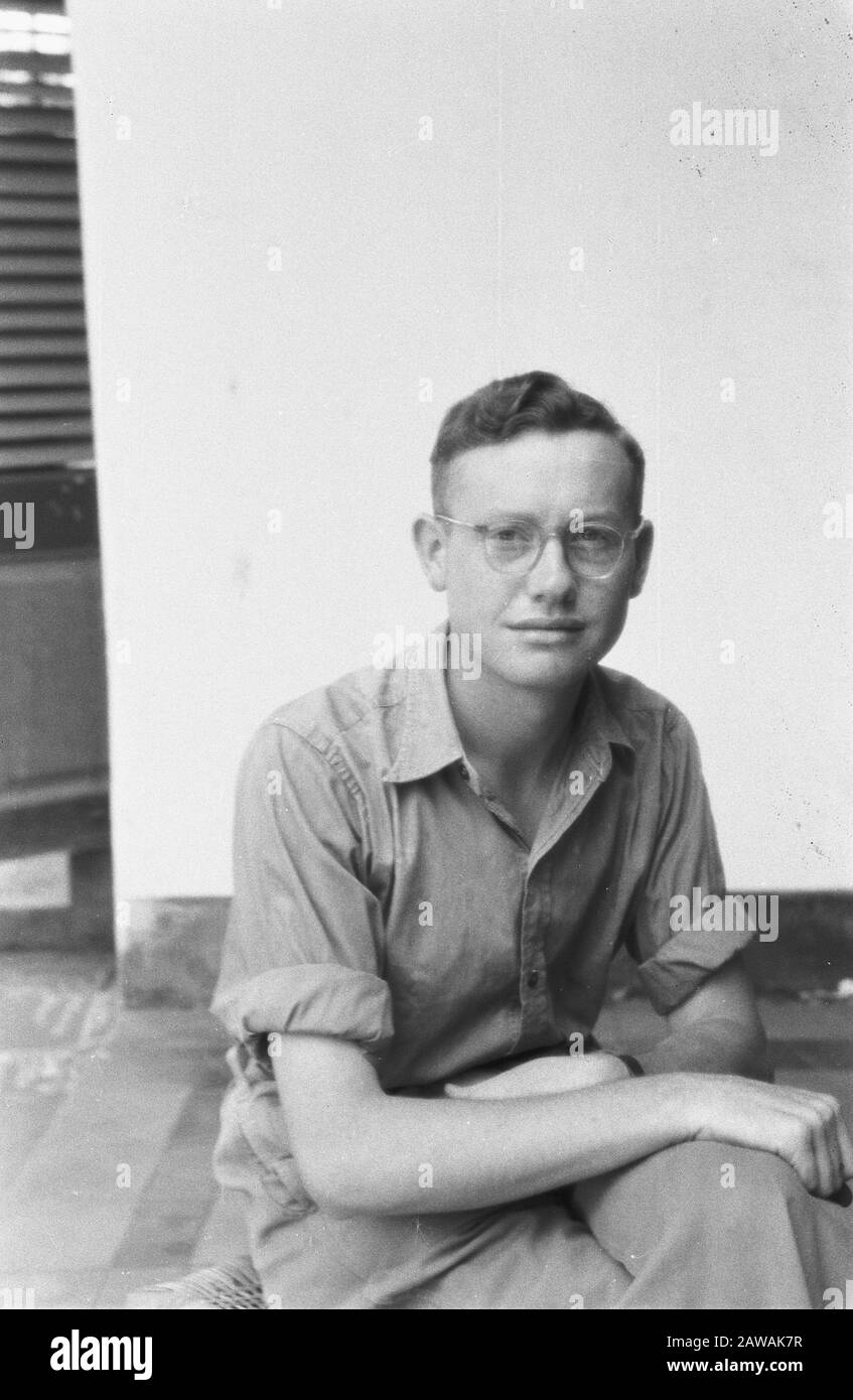 Passport photos V  [Soldier with glasses with shirt without epaulets and rank insignia] Date: 01/07/1947 Location: Indonesia Dutch East Indies Stock Photo