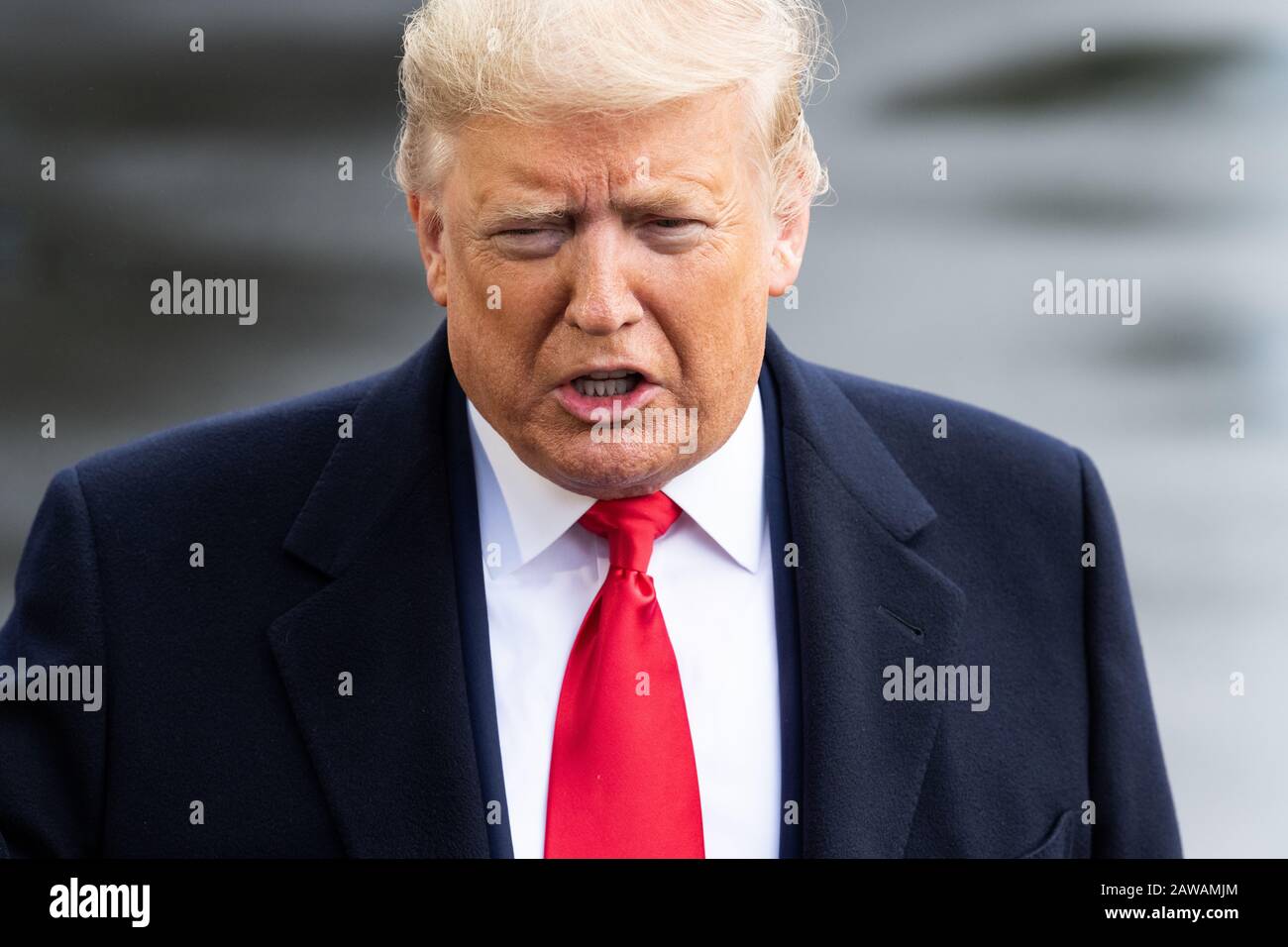 President Donald Trump Talking With The Press Near The South Lawn Of ...