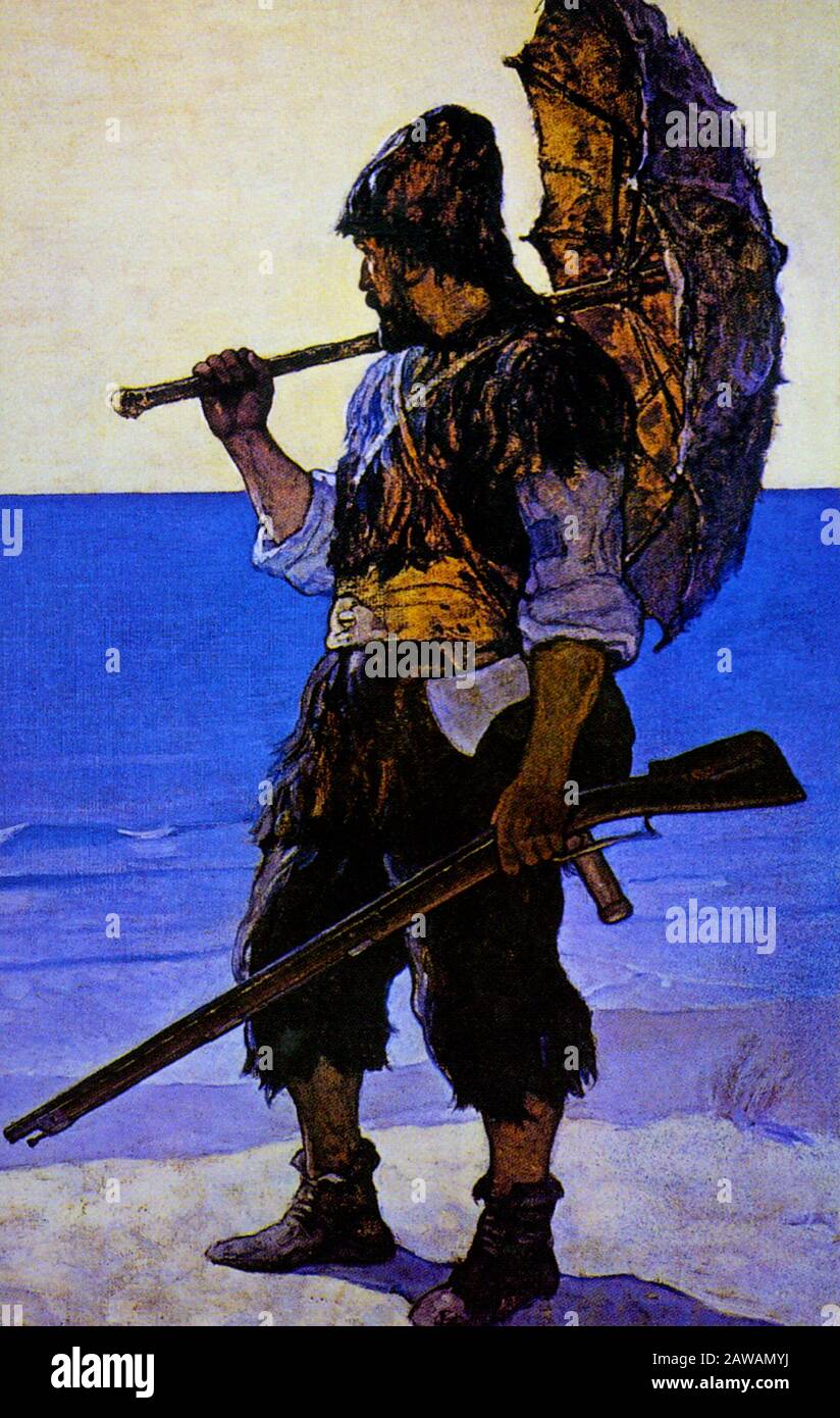 1920 USA ROBINSON CRUSOE AND FRIDAY Cover Of Book With Illustration By The American Artist 