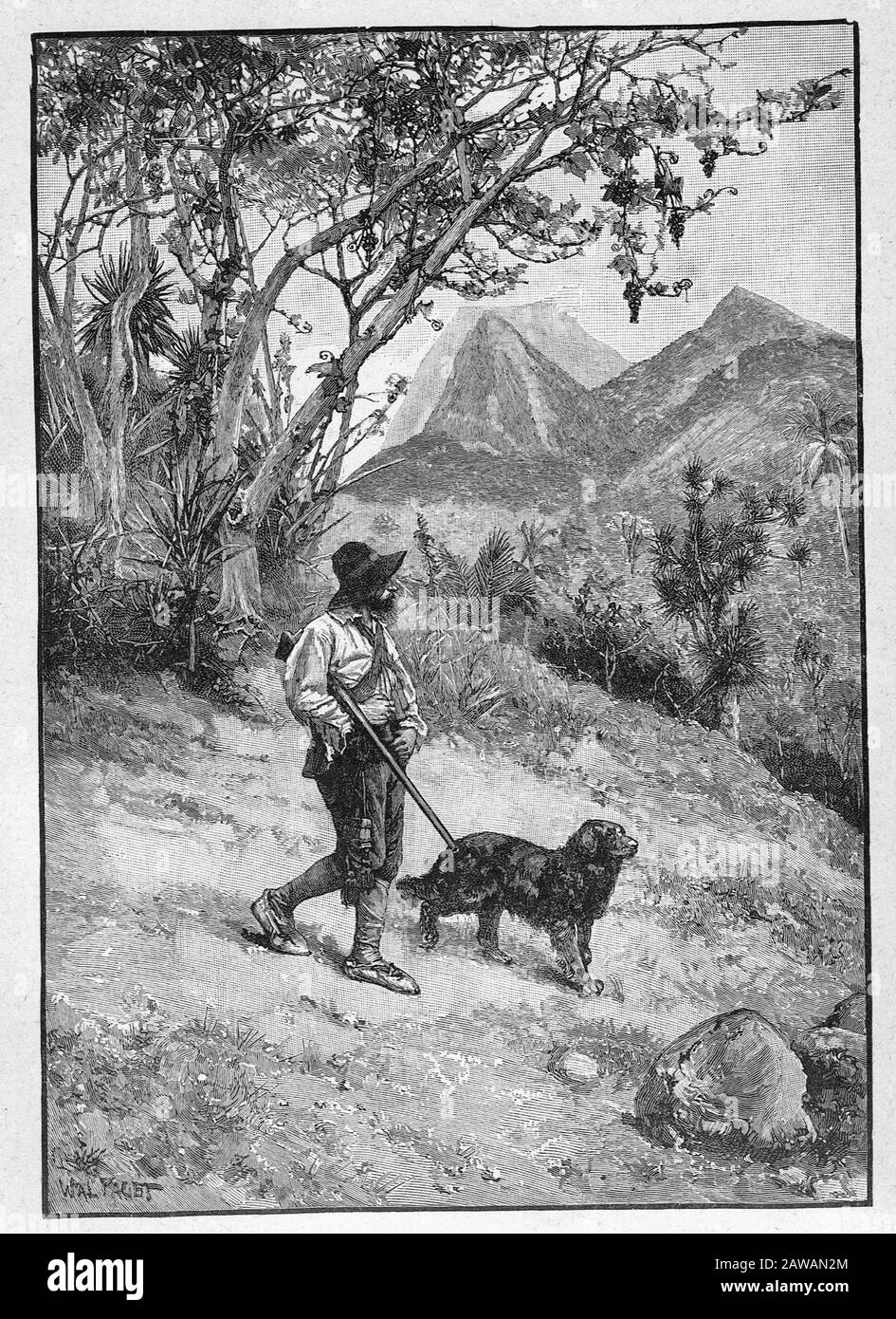 1890 ca, GREAT BRITAIN : ROBINSON CRUSOE , engraving by the artists Walter Paget ( 1863 - 1935 )  . The british writer , journalist, and spy DANIEL DE Stock Photo