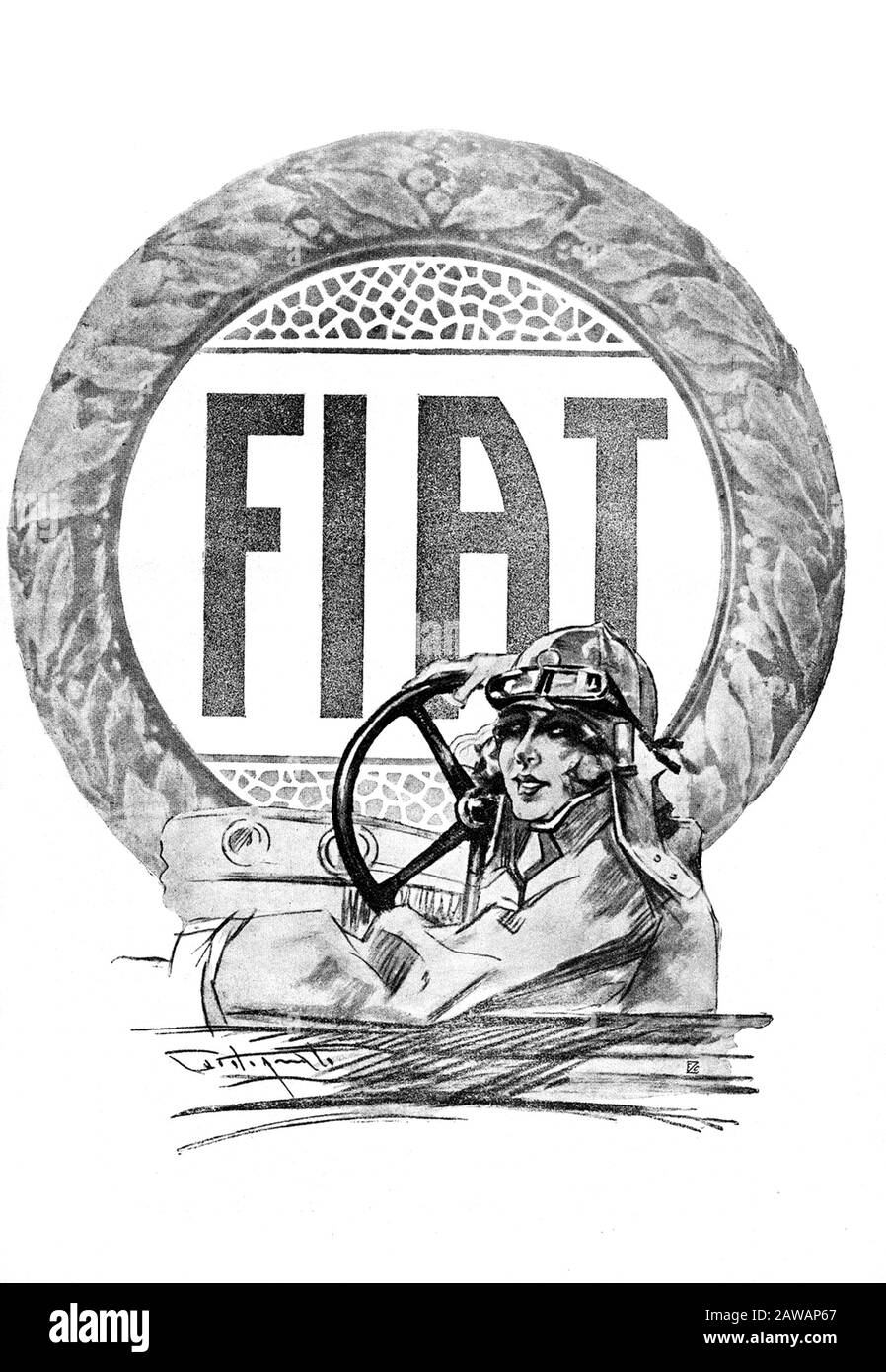 1924 , ITALY : The italian car industry FIAT ( F.I.A.T. Fabbrica Italiana Automobili Torino ) advertising , artwork by  Plinio Codognato  ( 1878 - 194 Stock Photo