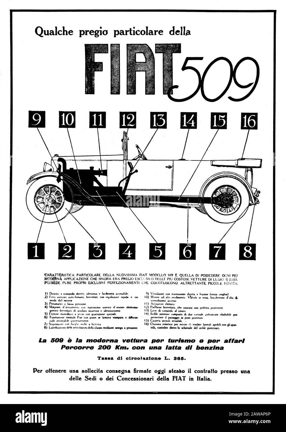 1925 , ITALY : The italian car industry FIAT ( F.I.A.T. Fabbrica Italiana Automobili Torino ) advertising for FIAT 509 model  - GIANNI AGNELLI - autom Stock Photo