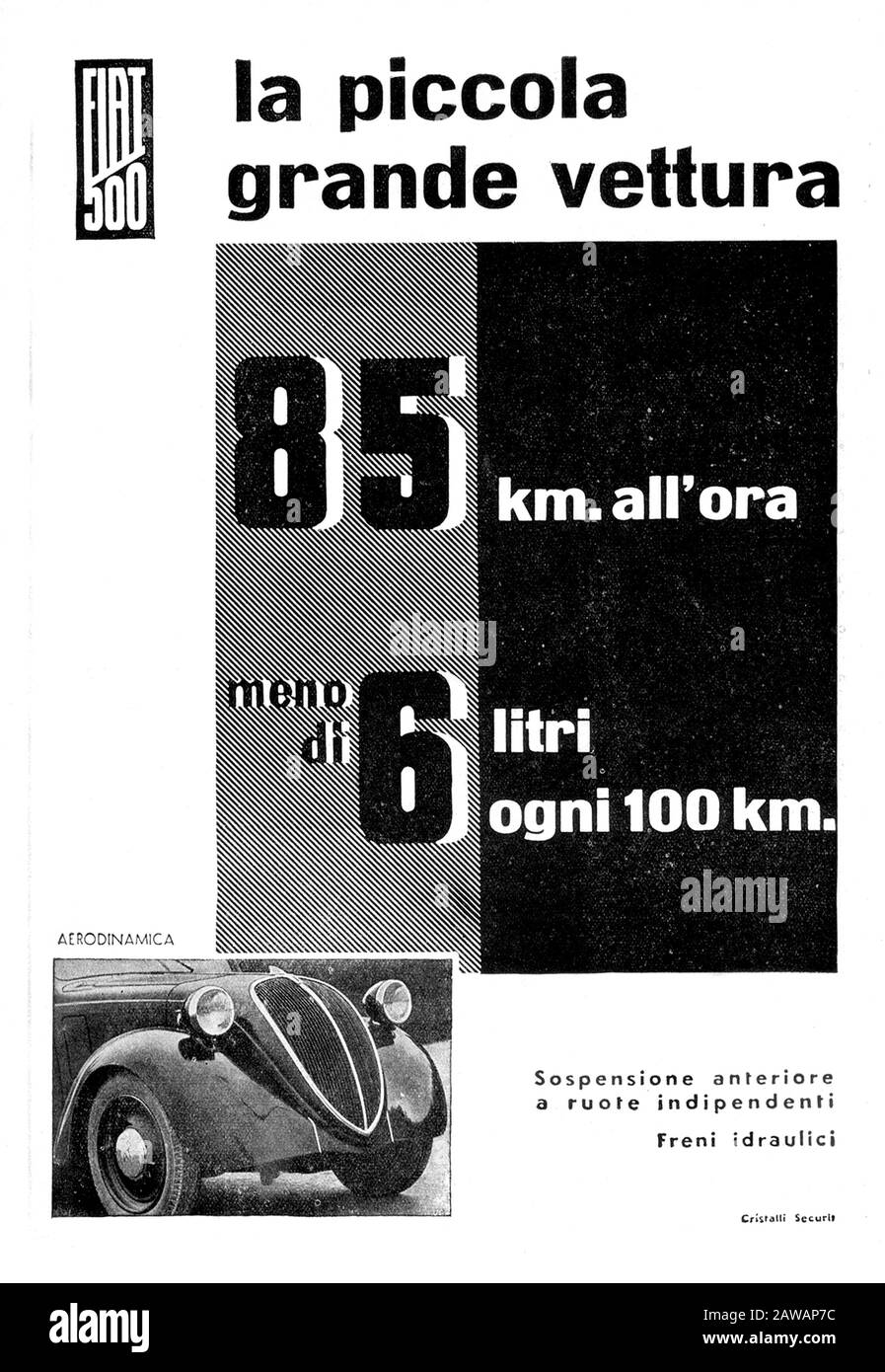 1936 ,TORINO ,  ITALY :  The italian car industry  FIAT ( F.I.A.T. Fabbrica Italiana Automobili Torino ) advertising for FIAT 500 ( TOPOLINO ).  - aut Stock Photo