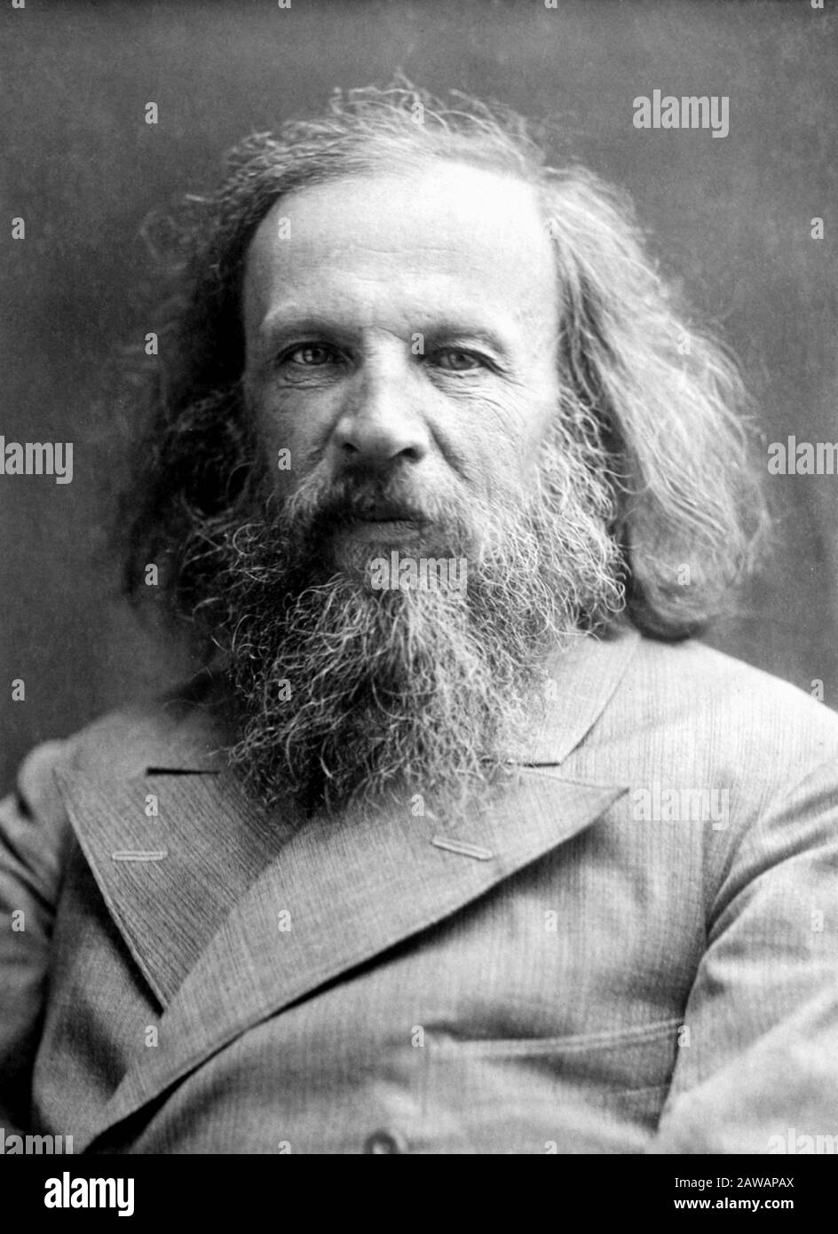 The russian chemist and inventor Dmitrij Ivanovic Mendeleev ( 1834 - 1907 ), formulated the Periodic Law, created a farsighted version of the periodic Stock Photo