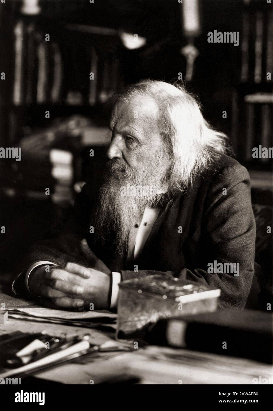 The russian chemist and inventor Dmitrij Ivanovic Mendeleev ( 1834 - 1907 ), formulated the Periodic Law, created a farsighted version of the periodic Stock Photo