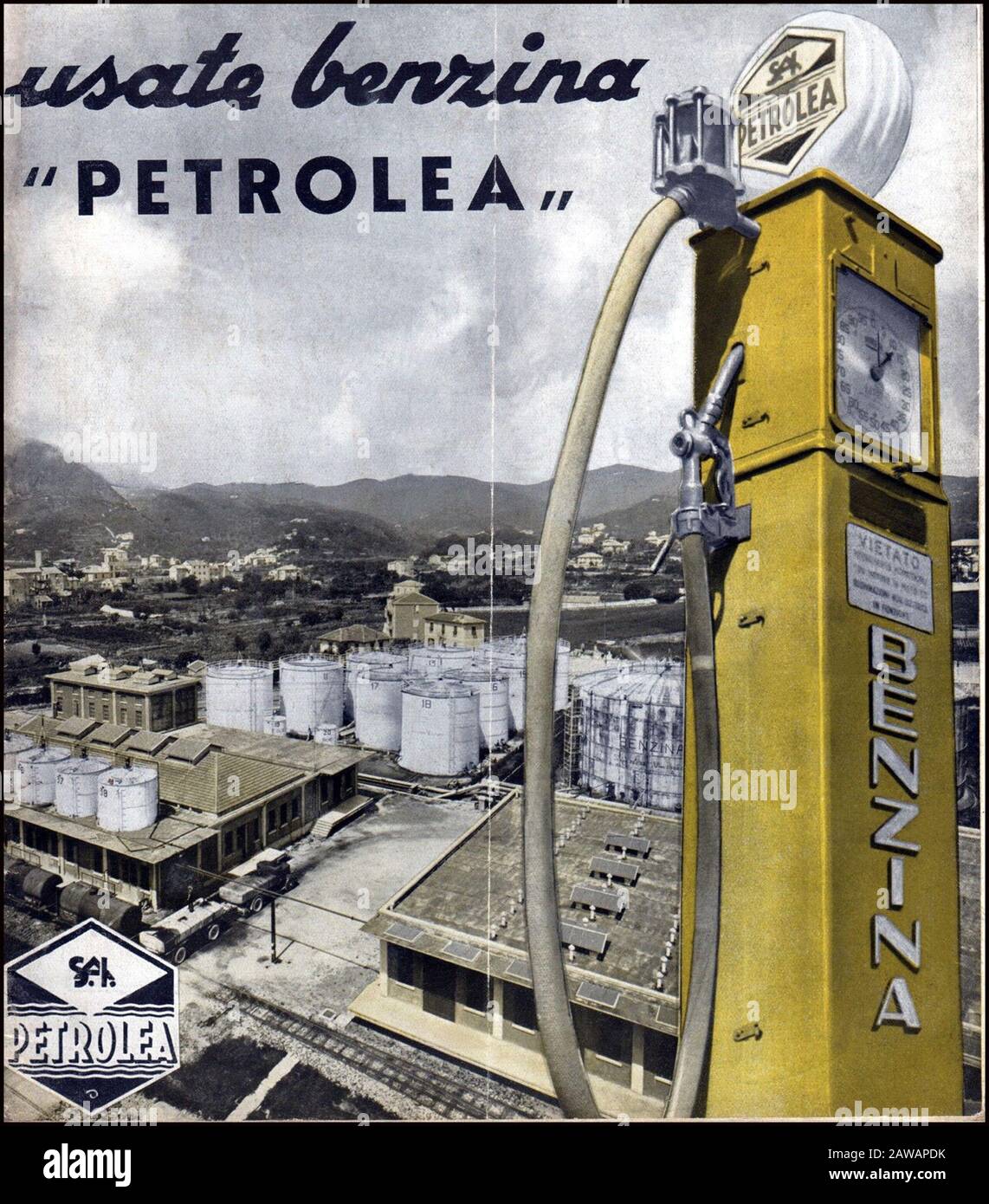 1937 ,  ITALY : Poster advertising BENZINA PETROLEA S.A.I.  . - SAI - FASCISMO - FASCIST - FASCISTA - FASCISM - ANNI TRENTA - 30's - '30 - pubblicità Stock Photo