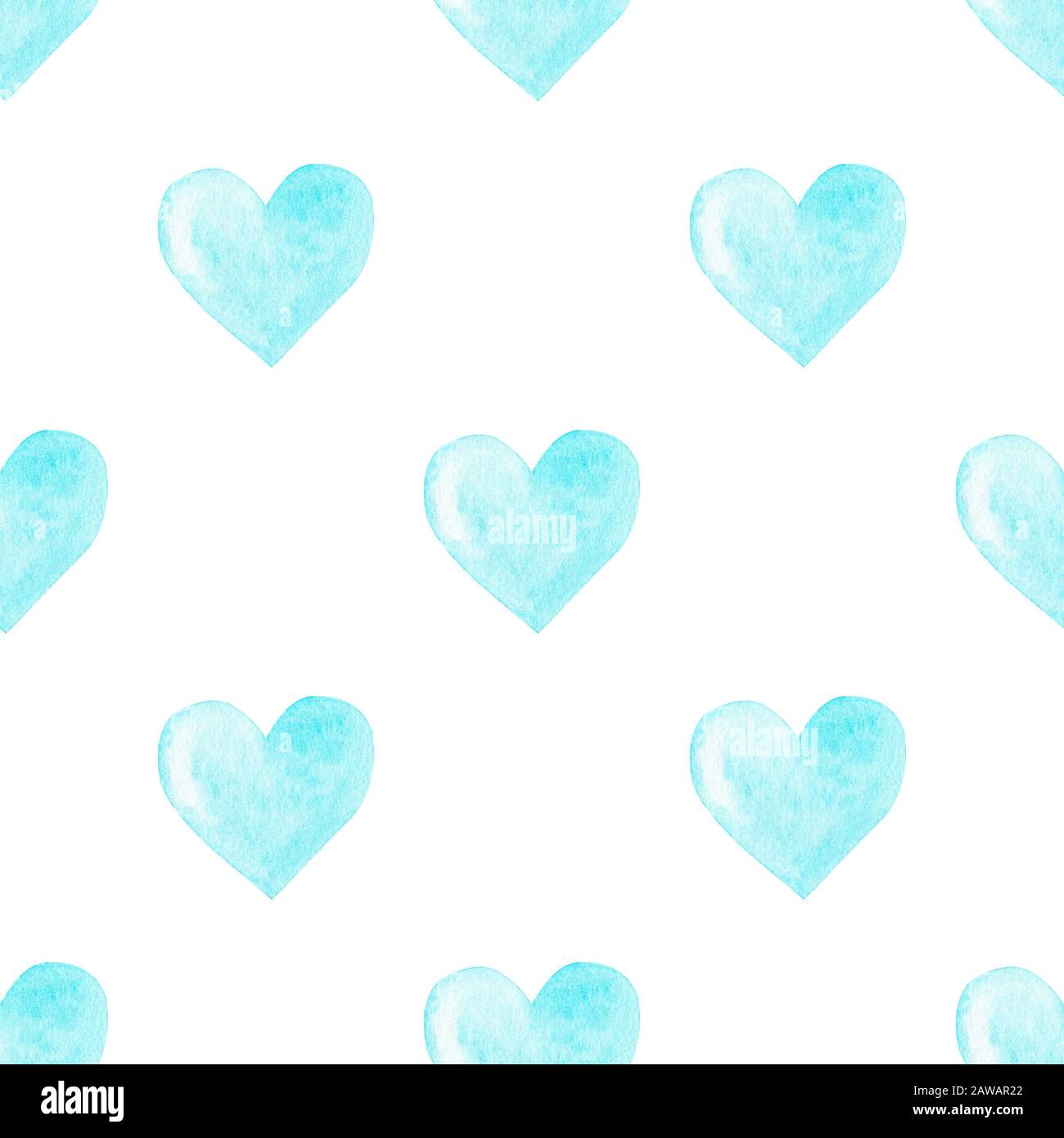 Watercolor hearts seamless pattern. Blue watercolor heart digital paper ...
