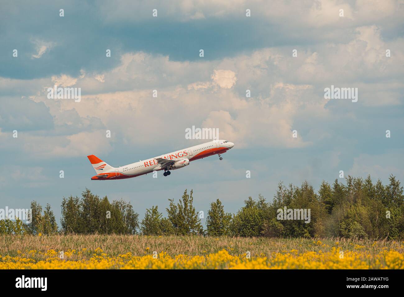 Domodedovo, Russia - May 12, 2019: Red Wings Airbus A321-231 side number VP-BRB Airlines take off at Domodedovo airport, Moscow Region Stock Photo