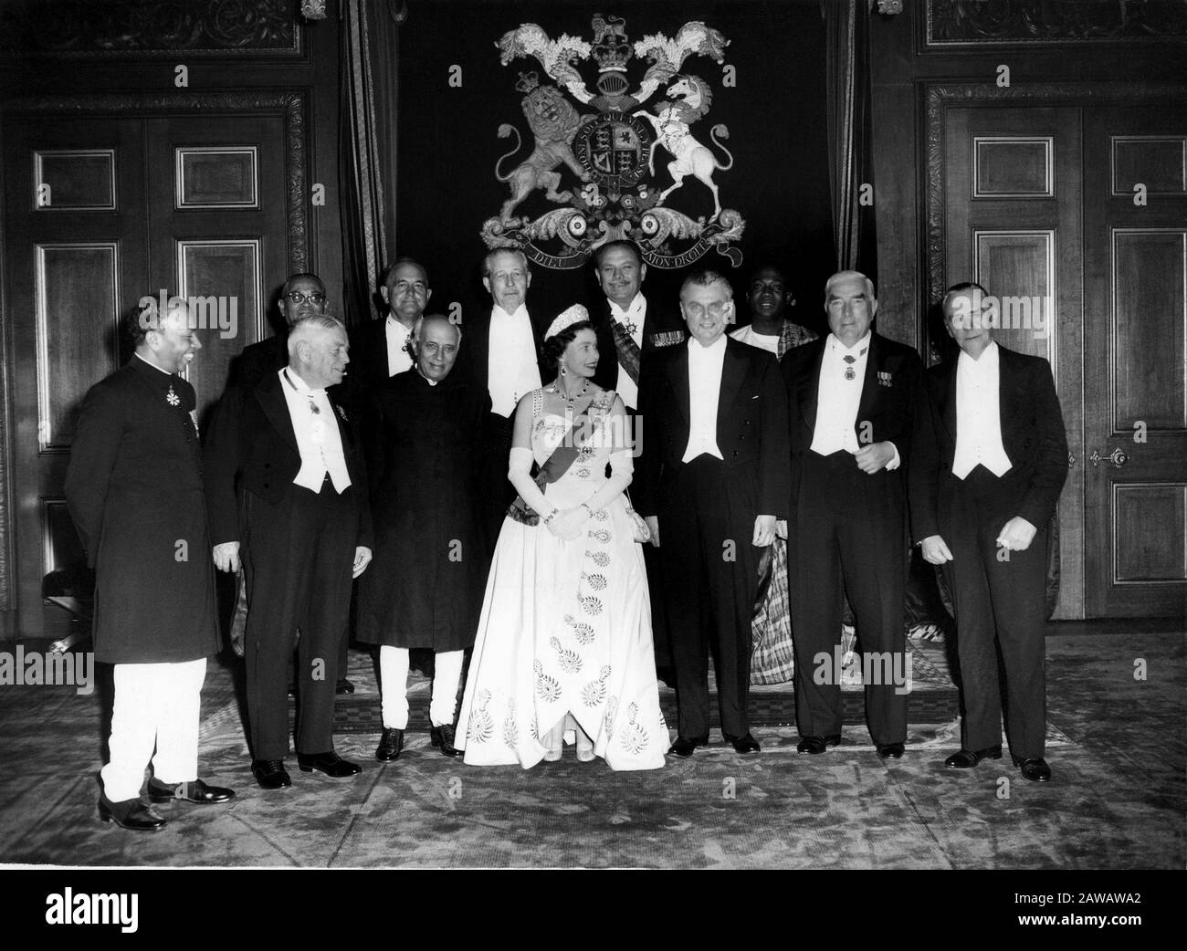 1960 , Windsor Castle , WINDSOR , GREAT BRITAIN : The  Queen ELIZABETH  II of England ( born 1926 ) at Windsor Castle  with the Prime Ministers of the Stock Photo