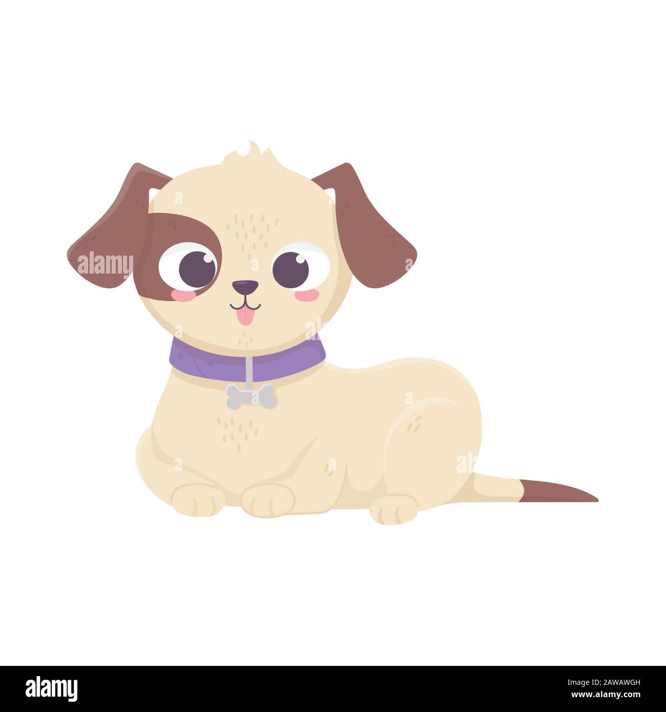 cute dog lying domestic cartoon animal, pets vector illustration Stock ...