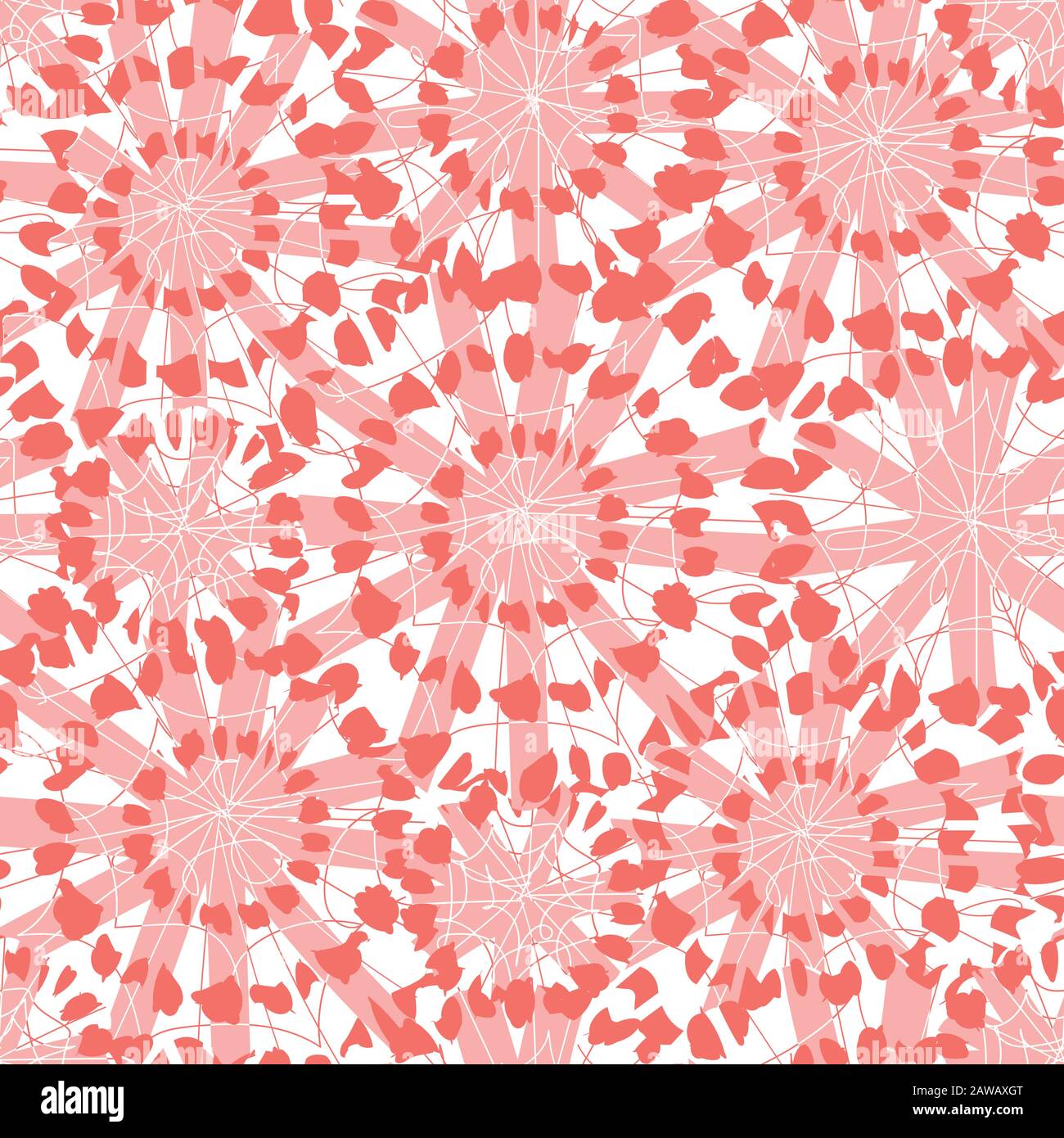 Vector coral pink abstract floral shibori circles 02 overlap pattern. Suitable for textile, gift wrap and wallpaper. Stock Vector