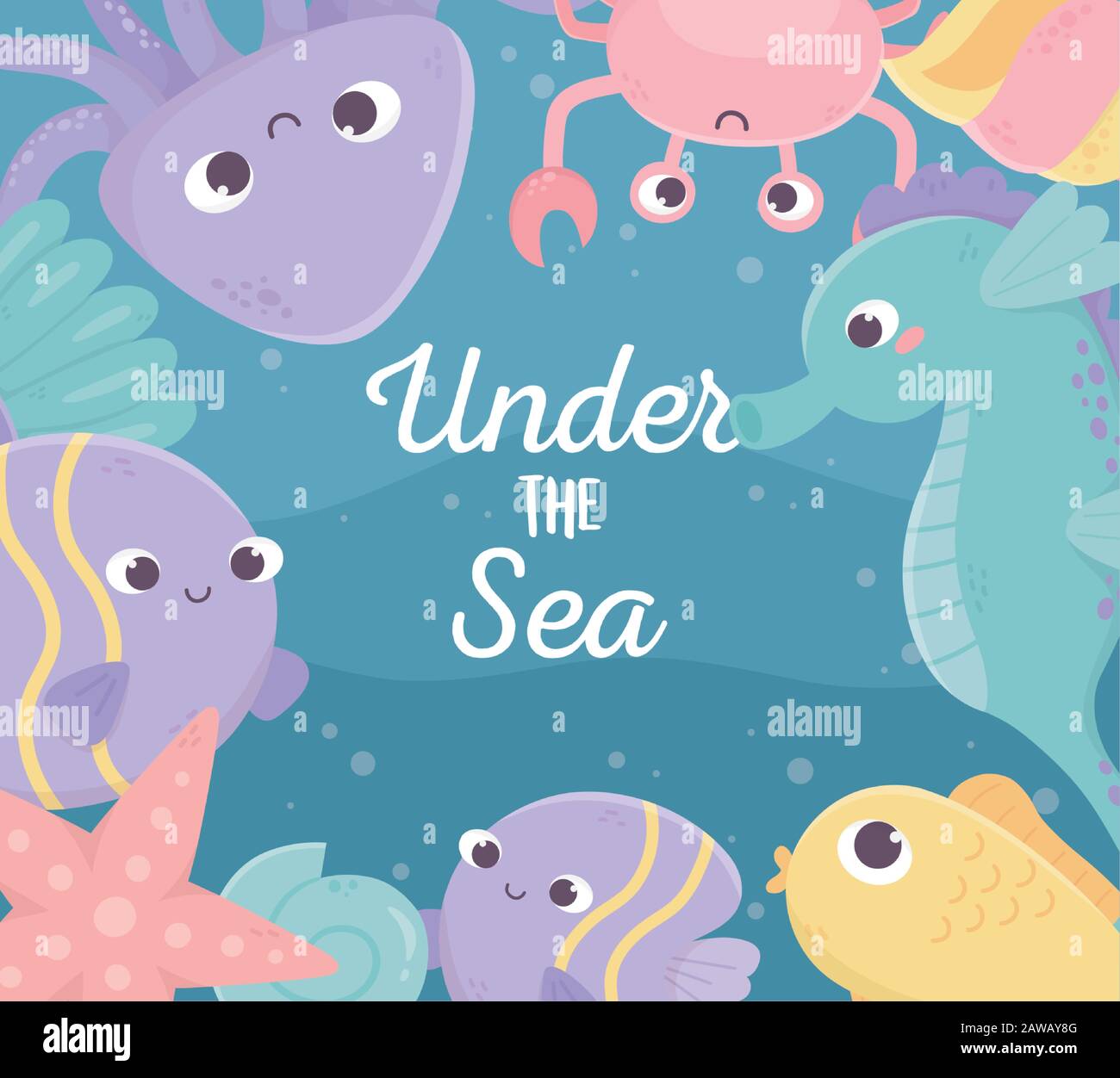 fishes octopus crab starfish shell seahorse life cartoon under the sea