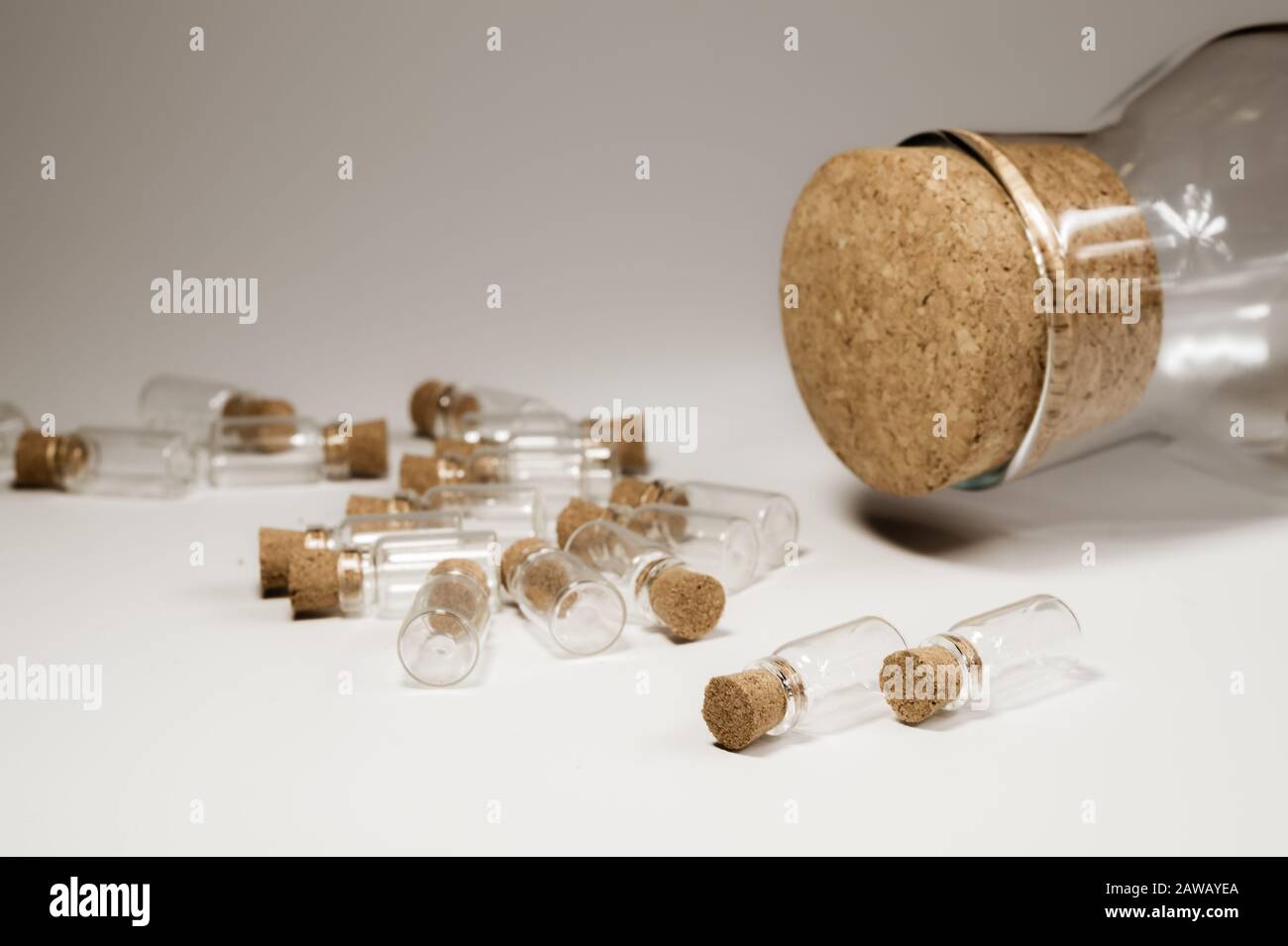 Little bottles with cork stopper isolated on white. big bottle with cork.  glass vessels. transparent containers. test tubes Stock Photo - Alamy