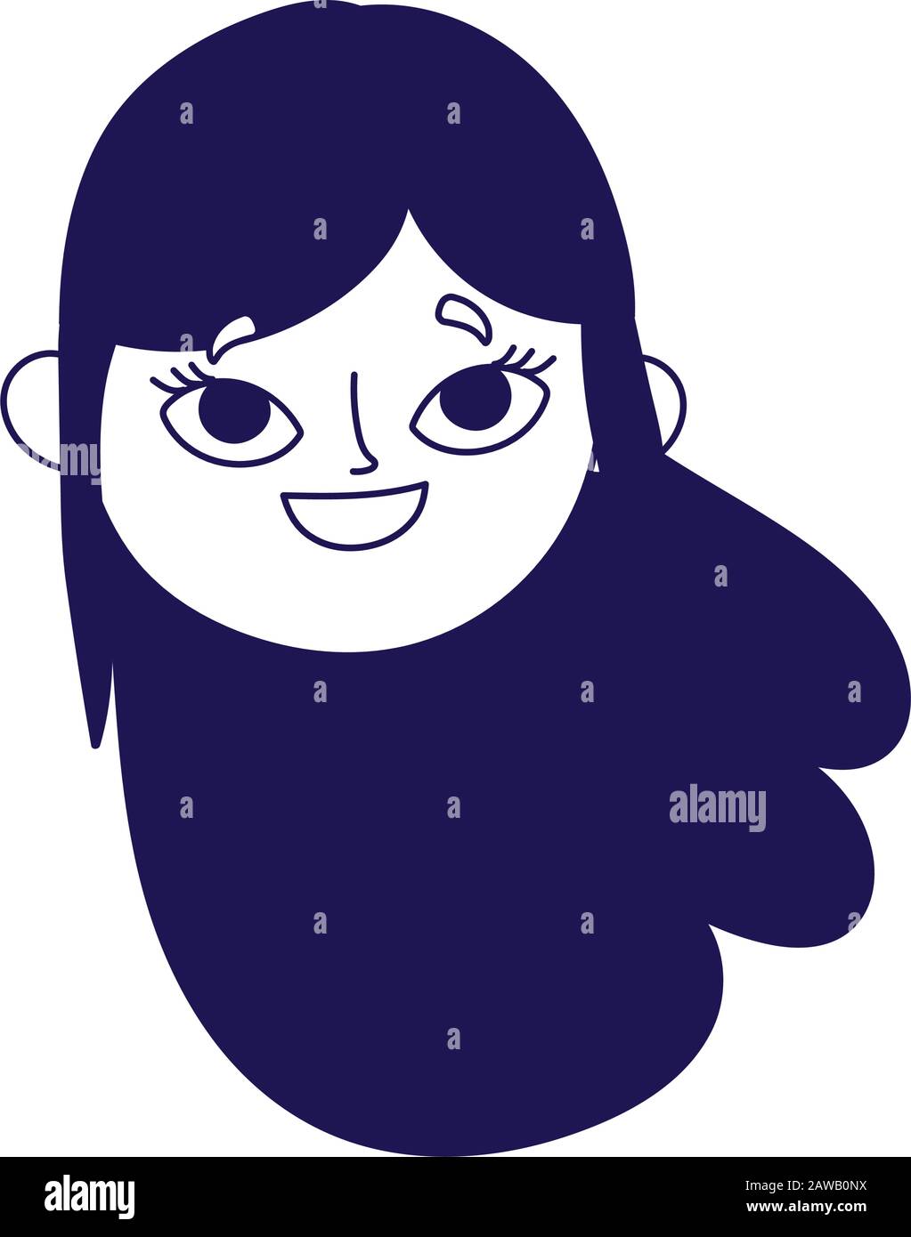 cute teen girl face long hair cartoon on white background vector ...