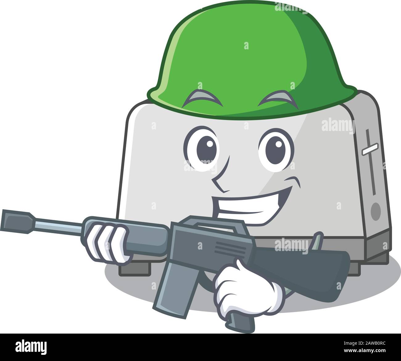 A cute picture of bread toaster Army with machine gun Stock Vector