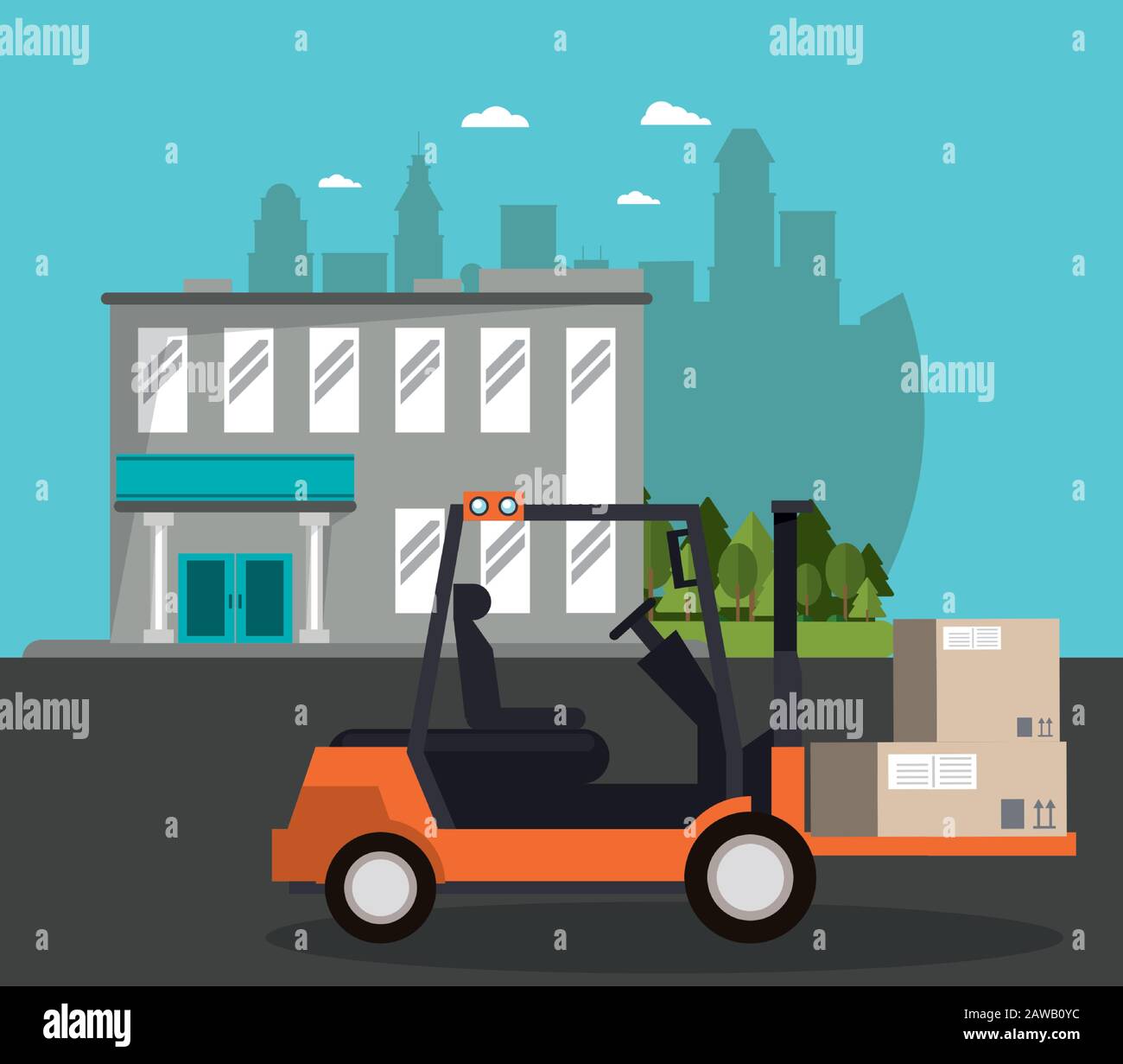 forklift delivery service on the city scene Stock Vector Image & Art