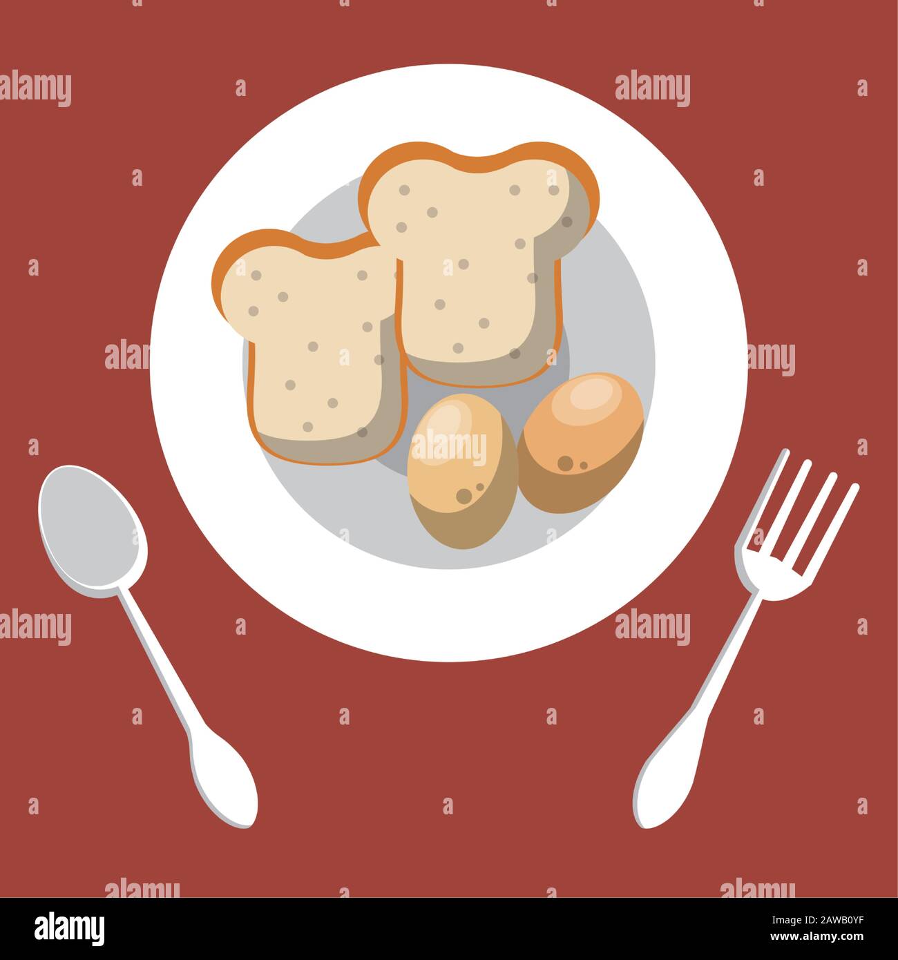 dish and cutleries with bread and eggs Stock Vector
