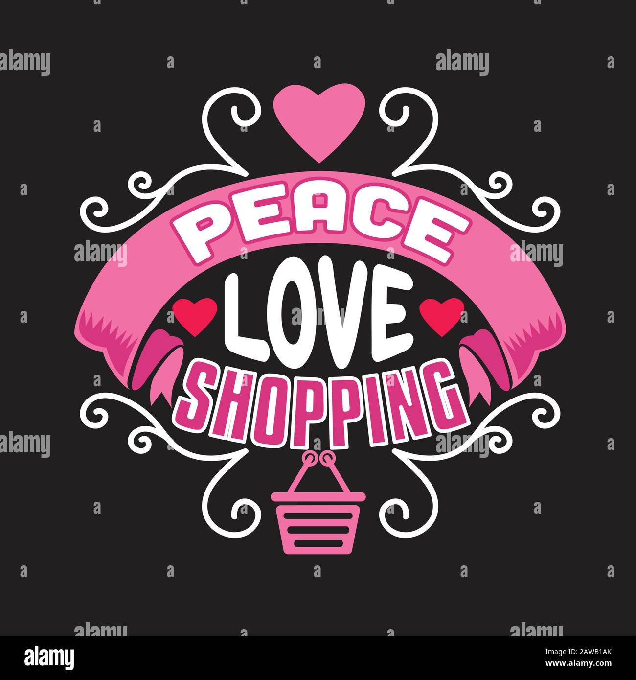 Shopping Quotes and Slogan good for Tee. Peace Love Shopping. Stock Vector