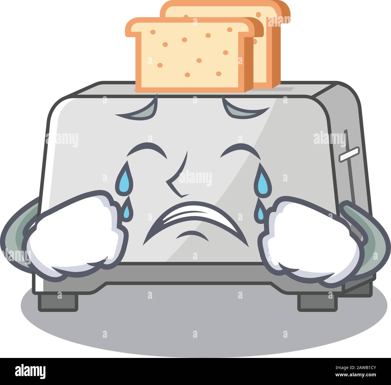 Bread toaster cartoon character concept with a sad face Stock Vector