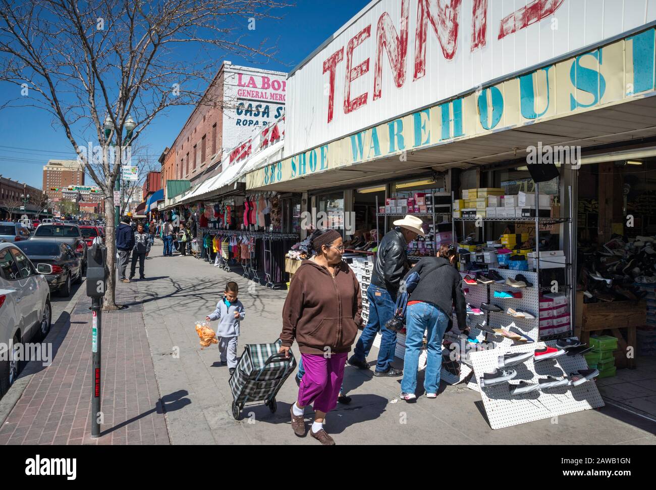 Shoppers at stores on South El Paso Street in El Paso, Texas, USA Stock Photo