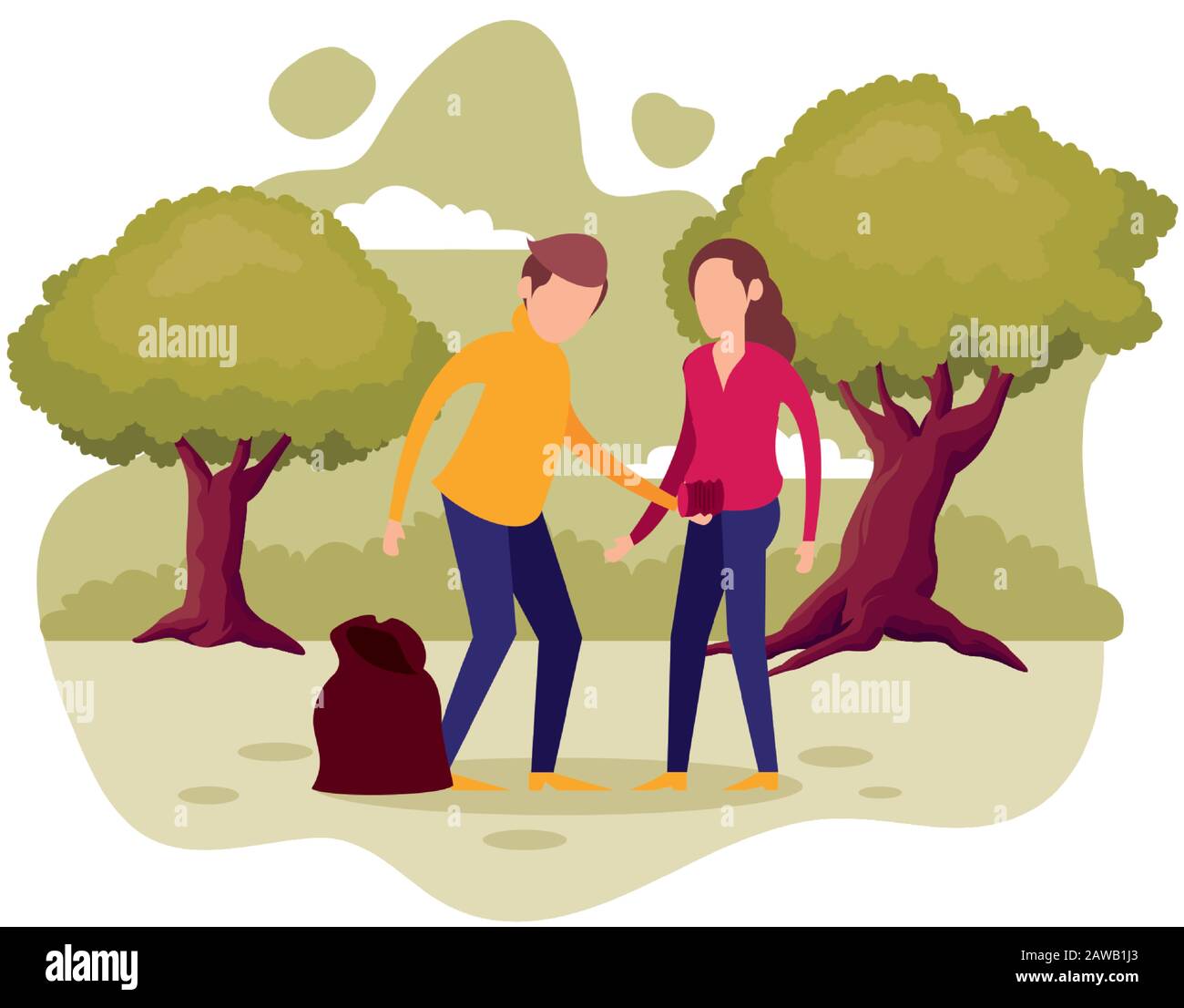 couple with plastic garbage bag Stock Vector