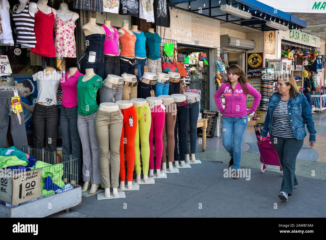 Shoppers at stores on South El Paso Street in El Paso, Texas, USA Stock Photo