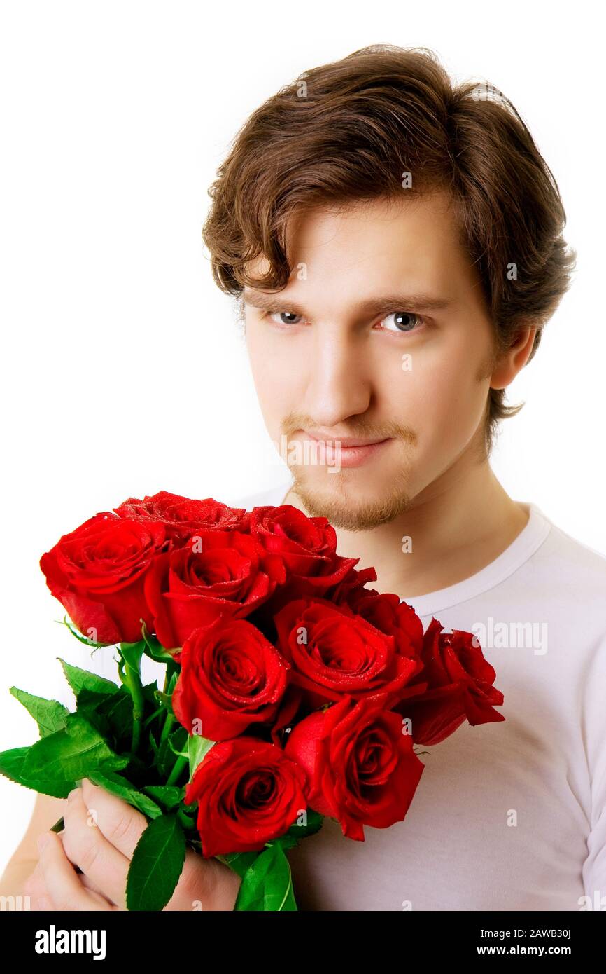 Men With Roses Picture of a beautiful man with a bouquet of roses Stock Photo - Alamy