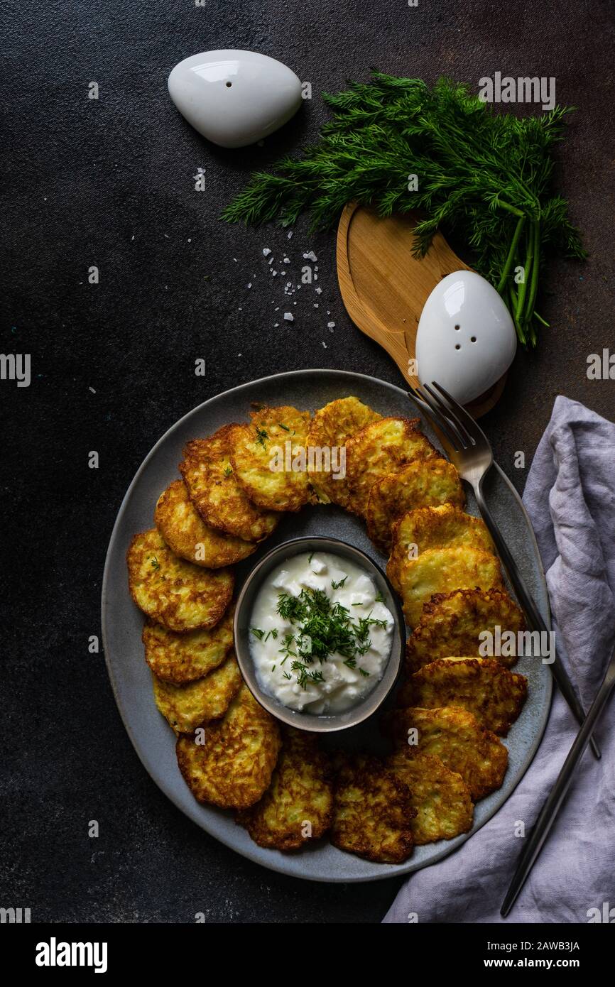 traditional ukrainian potato pancakes - deruny, served on stone ...