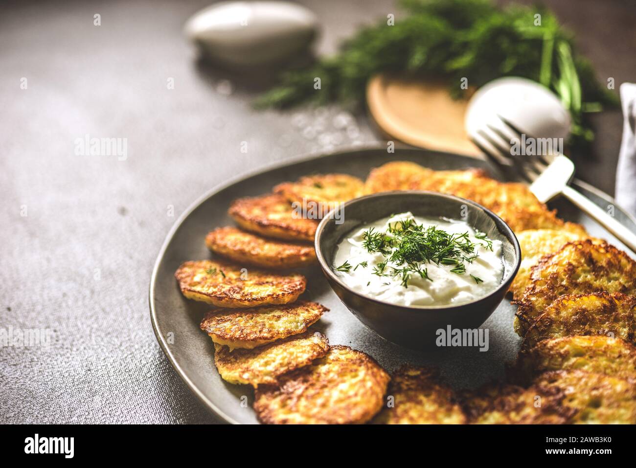 traditional ukrainian potato pancakes - deruny, served on stone ...