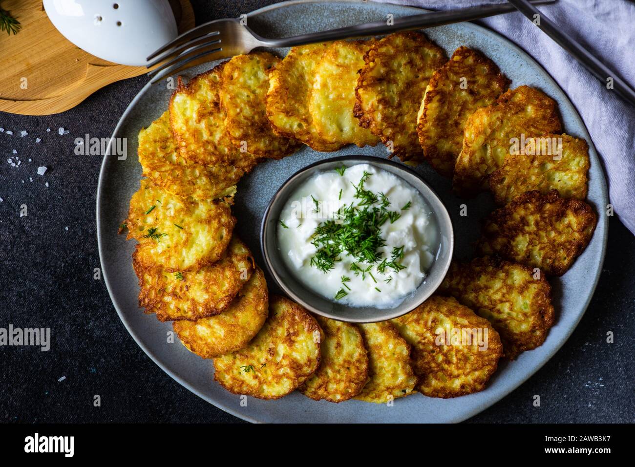 traditional ukrainian potato pancakes - deruny, served on stone ...
