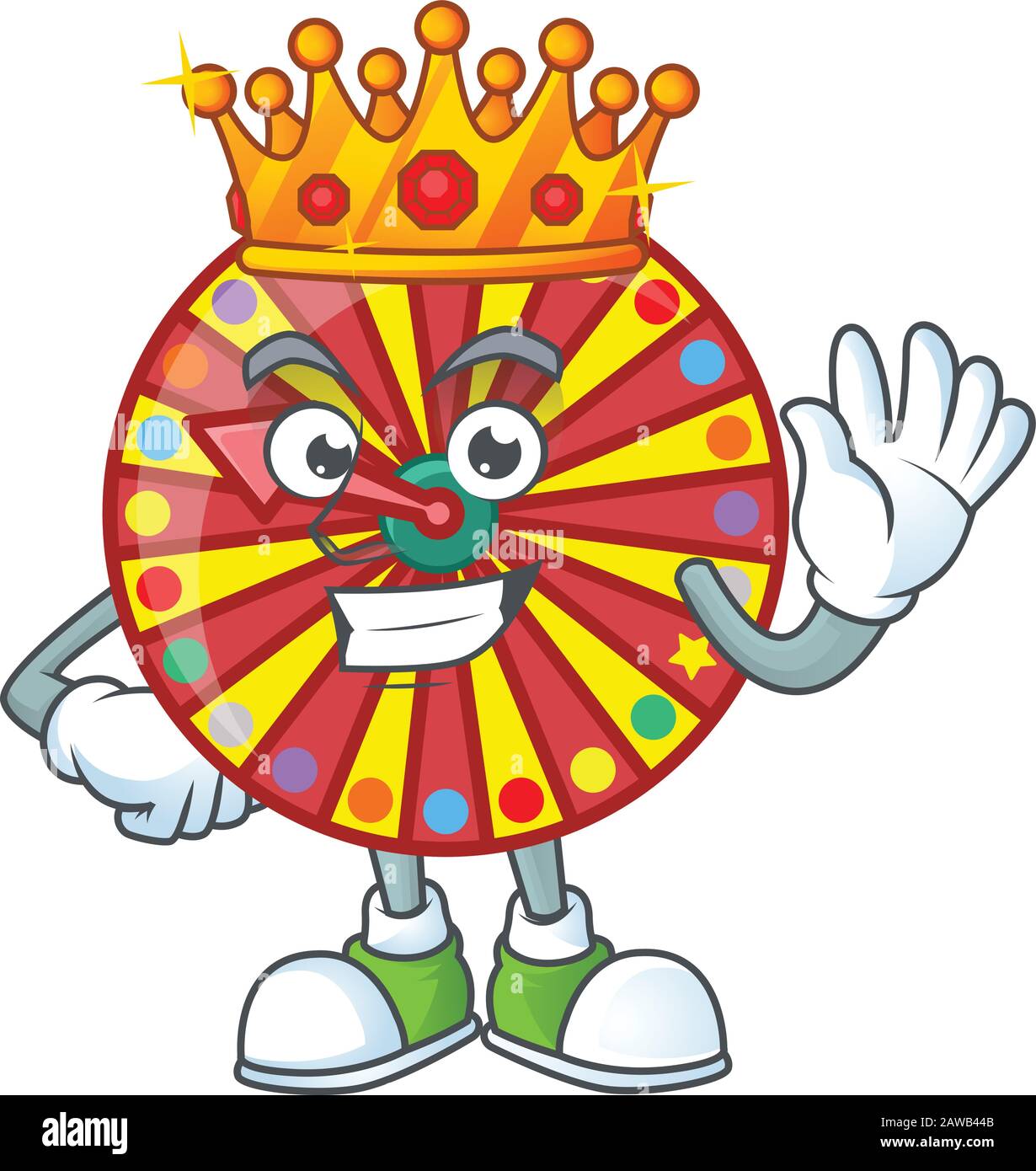 A dazzling of wheel fortune stylized of King on cartoon mascot design