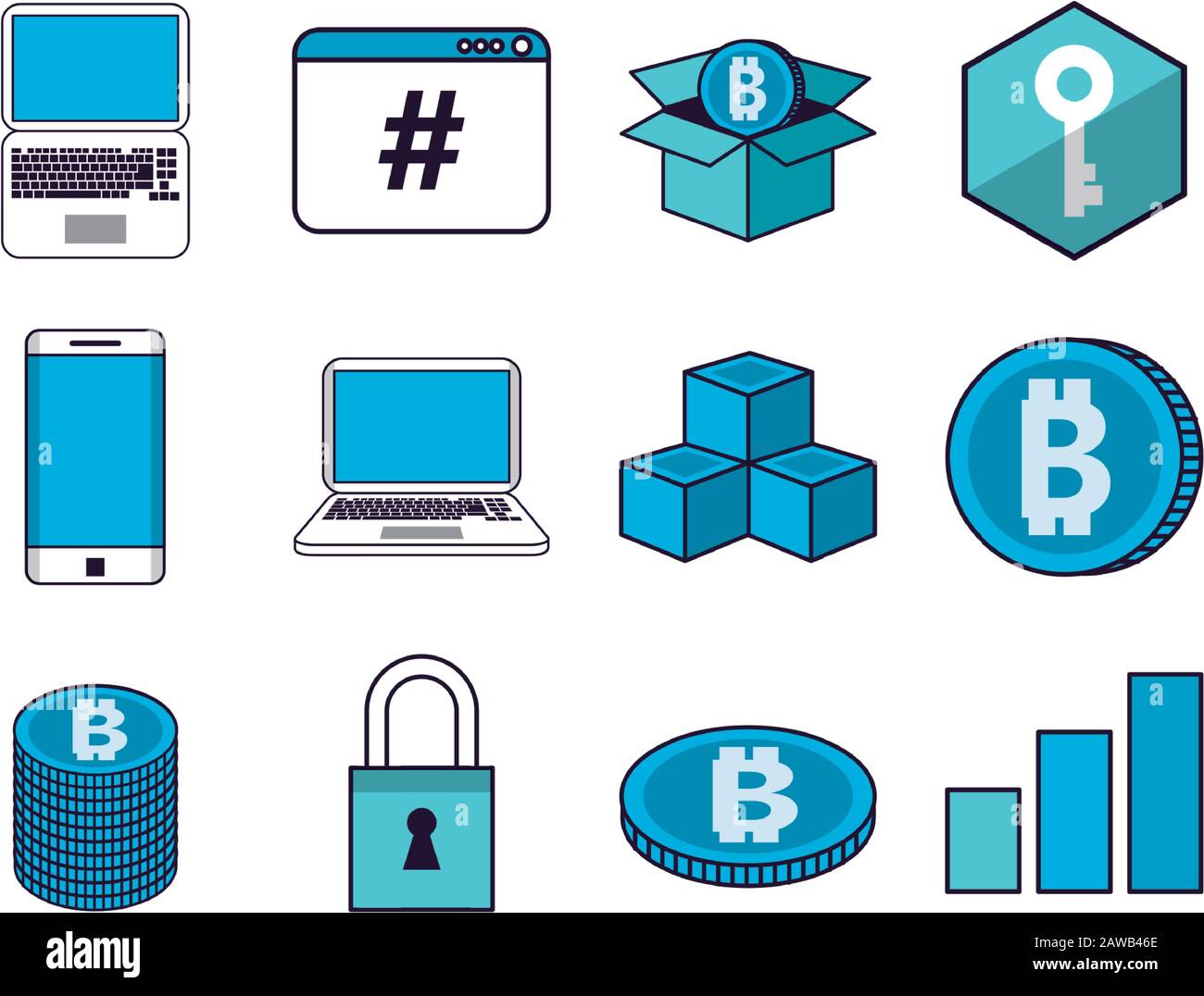 bundle of crypto currency set icons Stock Vector