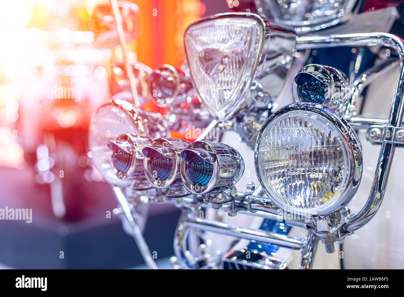 motorcycle headlight multiple lamp decoration for modern fashion motorbike chopper Stock Photo
