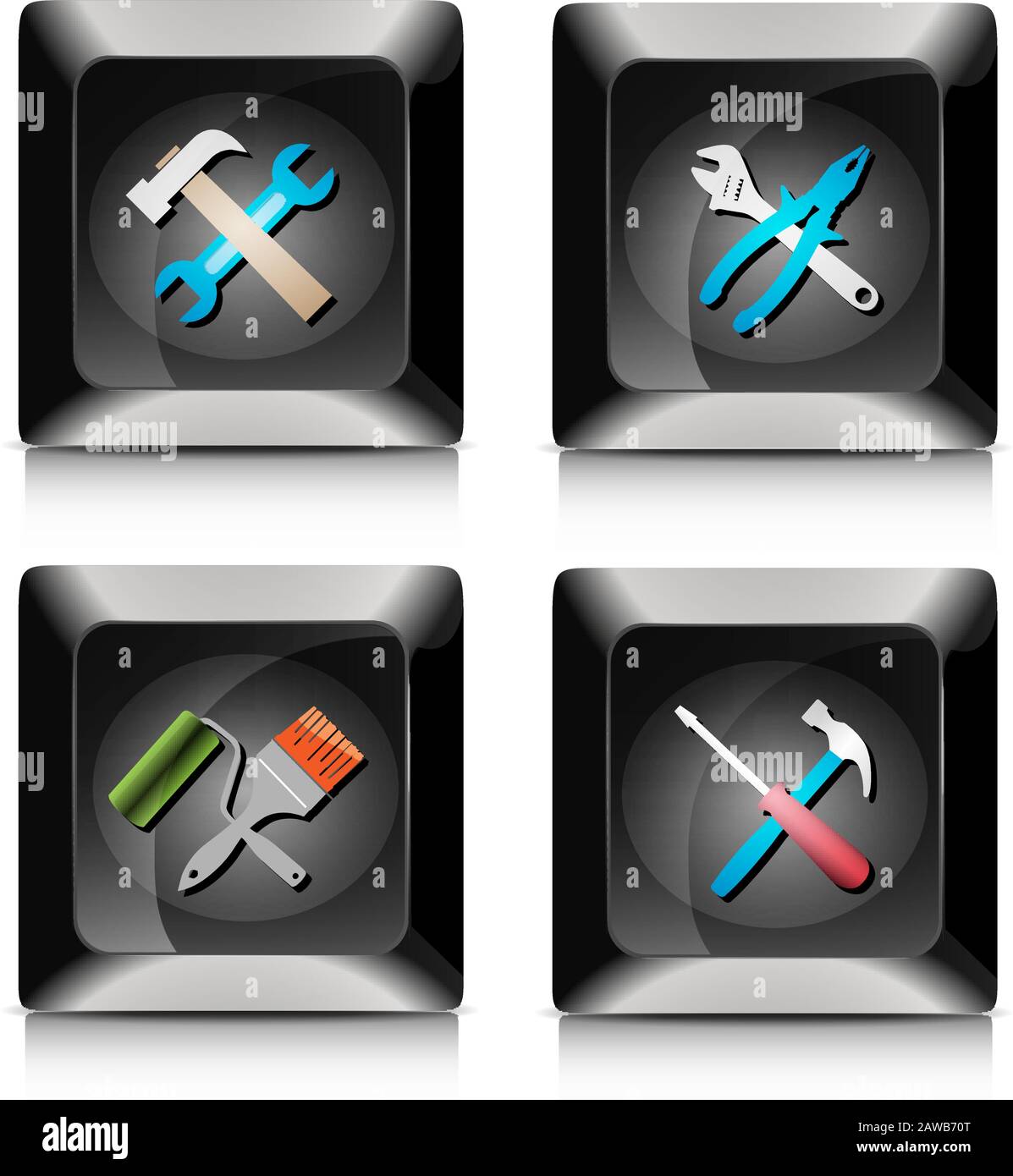 Elegant black repair,reconstruction application buttons. Stock Vector