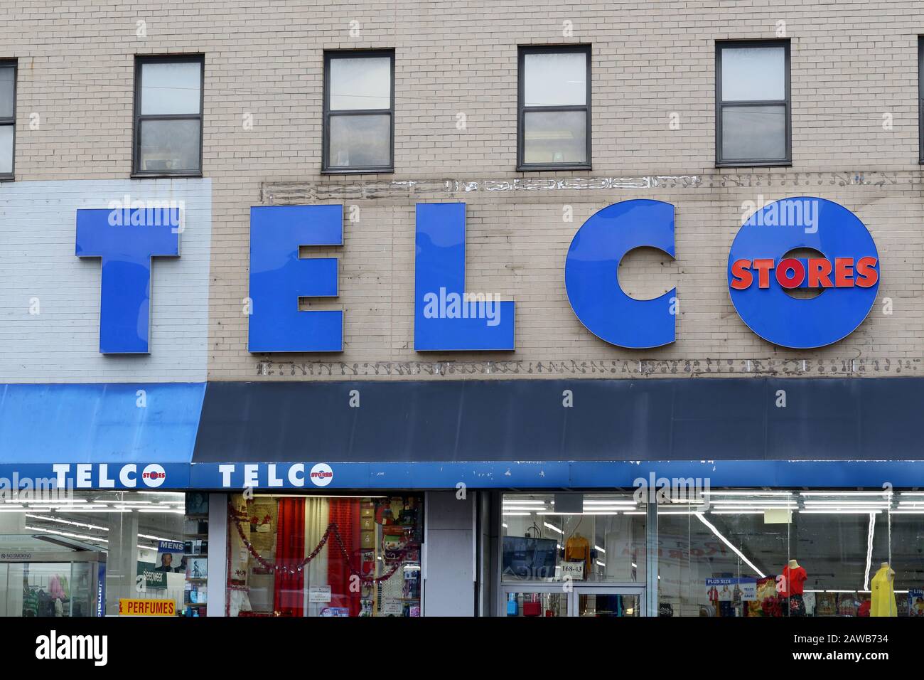 A Telco discount store logo on one of their stores in Jamaica, NY. Stock Photo