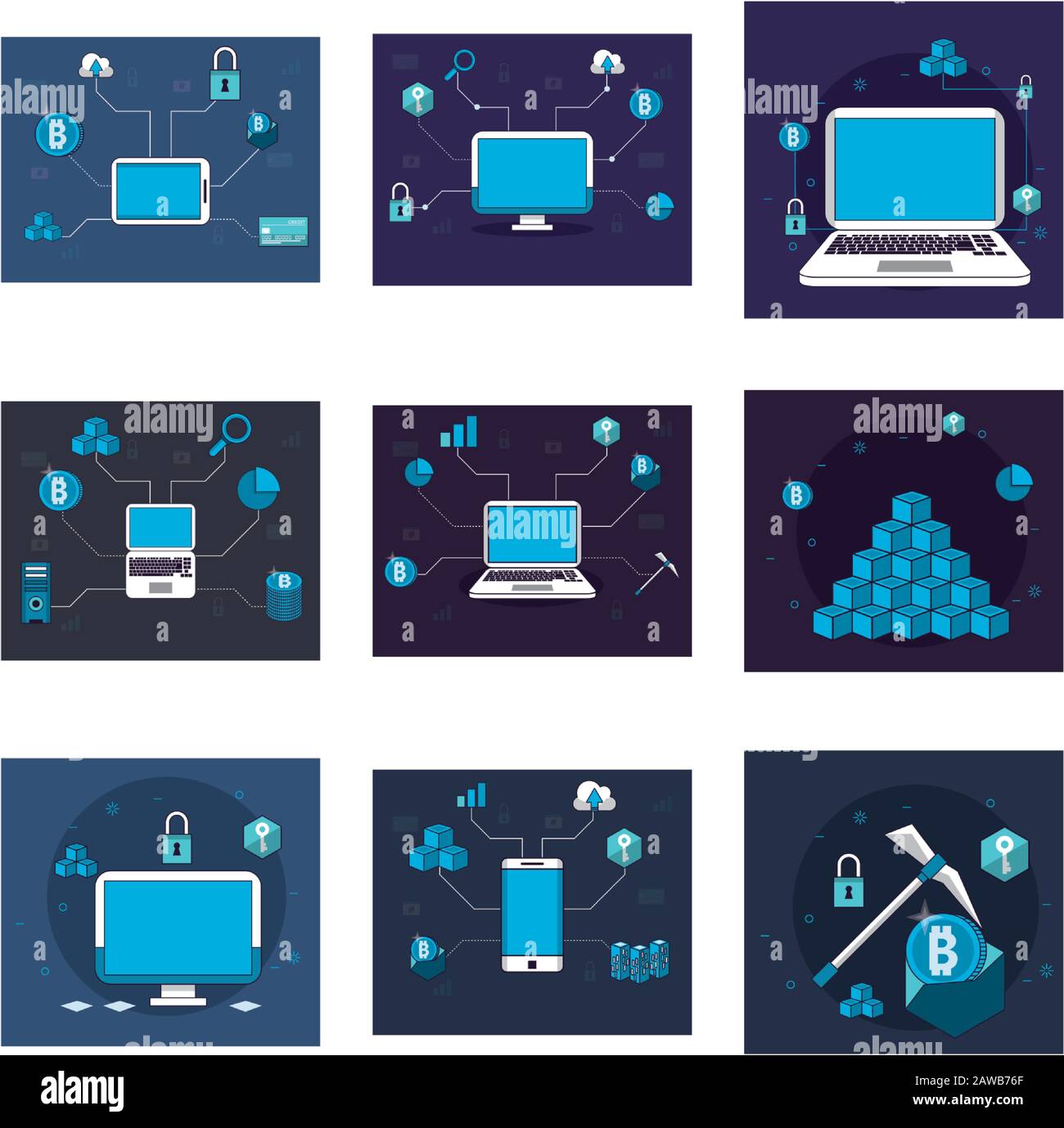 bundle of crypto currency set icons Stock Vector