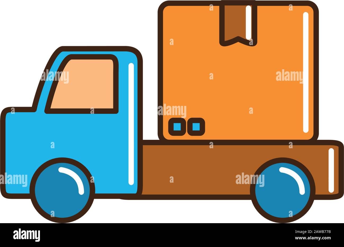 pick up transport cardboard box cargo delivery vector illustration line and fill Stock Vector