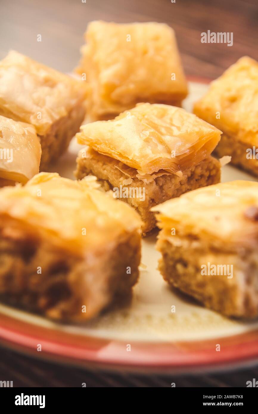 Turkish traditional snacks Pistachio Baklava Stock Photo
