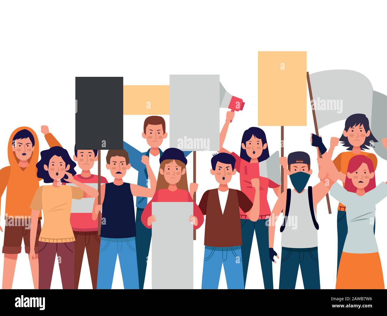 group of protesting people with banners and megaphone Stock Vector ...