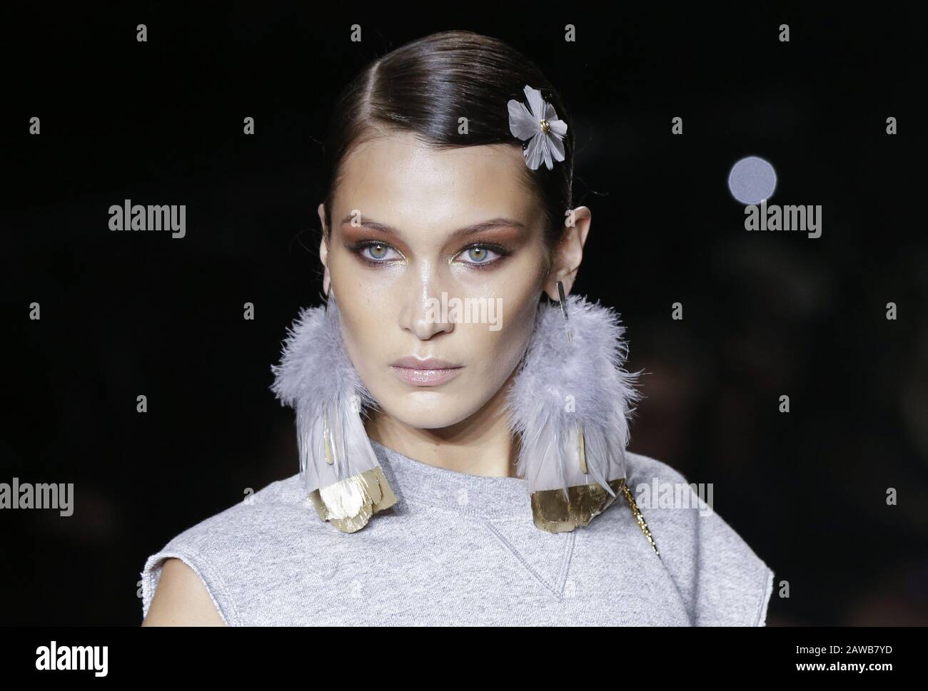 Los Angeles, United States. 07th Feb, 2020. Bella Hadid walks on the runway at the Tom Ford AW20 Show at Milk Studios on Friday, February 07, 2020 in Hollywood, California. Photo by John Angelillo/UPI Credit: UPI/Alamy Live News Stock Photo