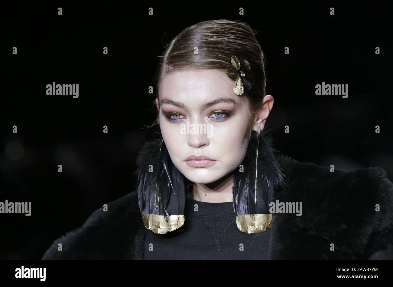 Los Angeles, United States. 07th Feb, 2020. Gigi Hadid walks on the runway at the Tom Ford AW20 Show at Milk Studios on Friday, February 07, 2020 in Hollywood, California. Photo by John Angelillo/UPI Credit: UPI/Alamy Live News Stock Photo