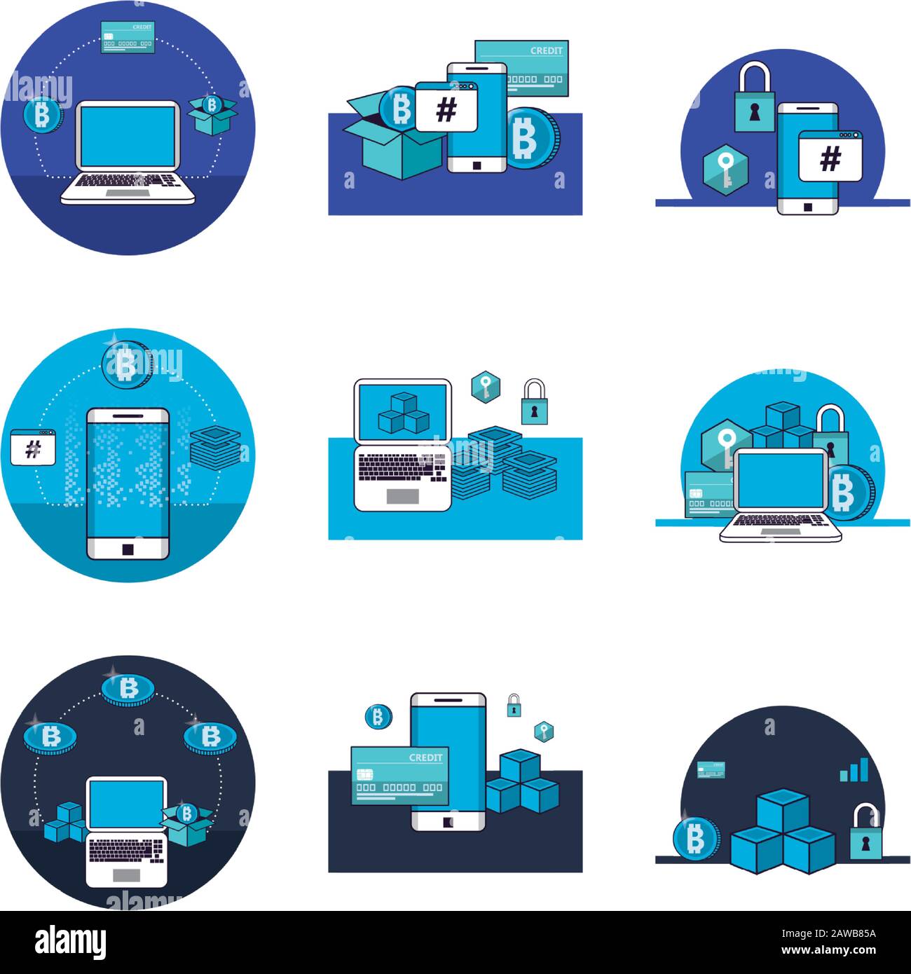bundle of crypto currency set icons Stock Vector