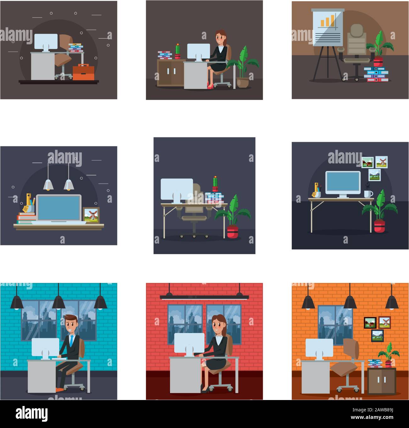 bundle of business people in workplaces Stock Vector Image & Art - Alamy