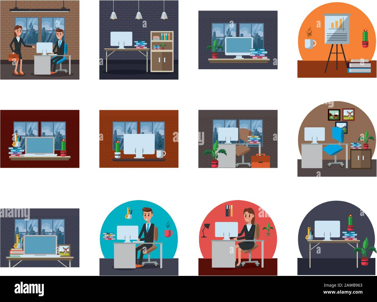 bundle of business people in workplaces Stock Vector Image & Art - Alamy
