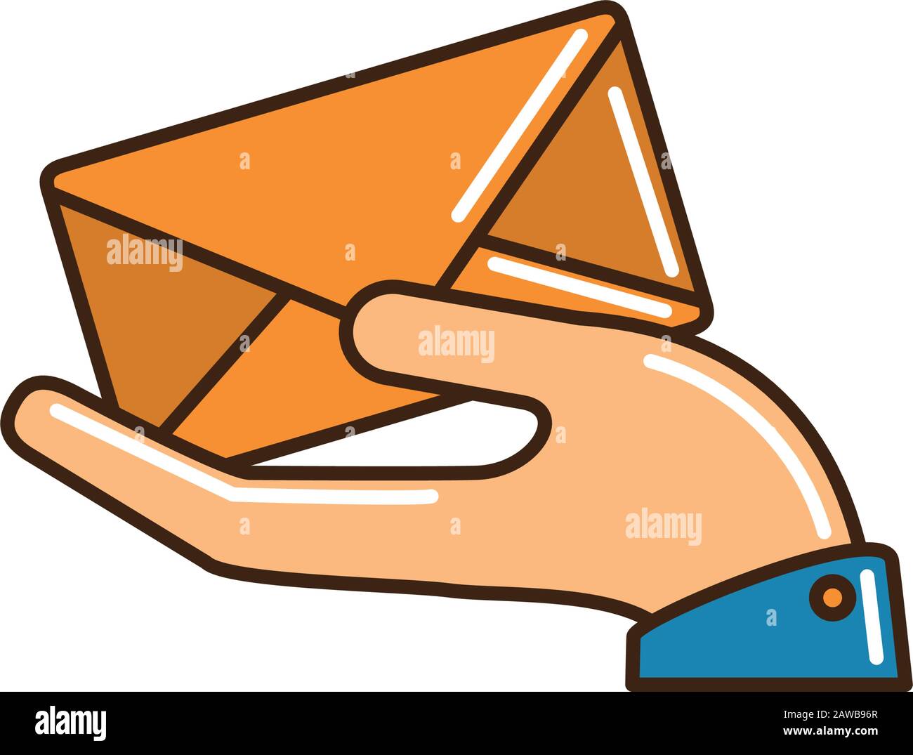 hand holding envelope mail letter delivery vector illustration line and