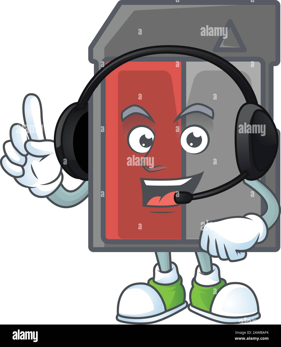 Sweet memory card cartoon character design speaking on a headphone