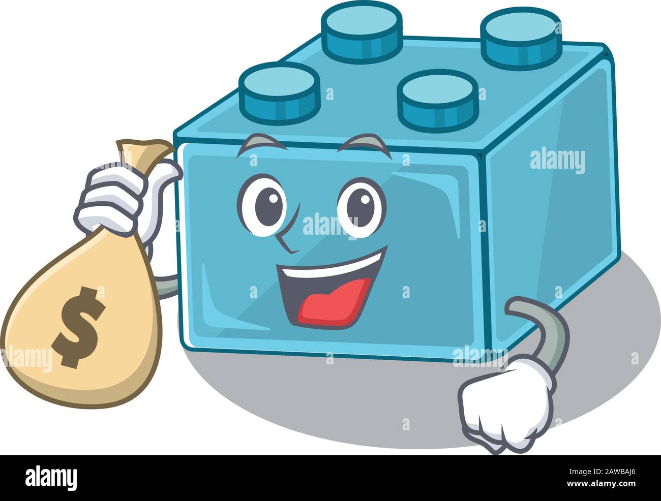 Rich and famous lego brick toys cartoon character holding money bag