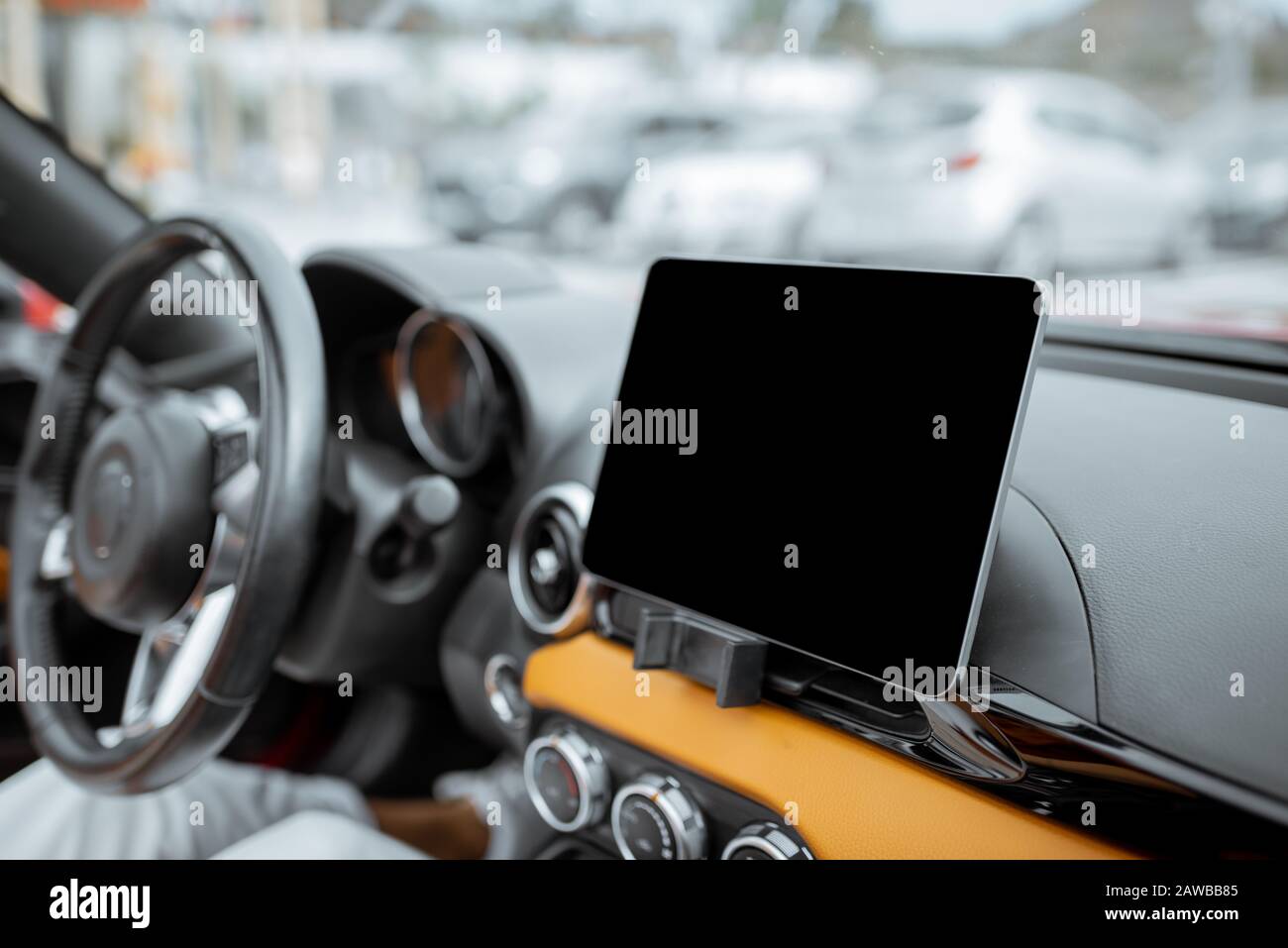 Car dashboard with a digital touchscreen with empty space to copy paste ...
