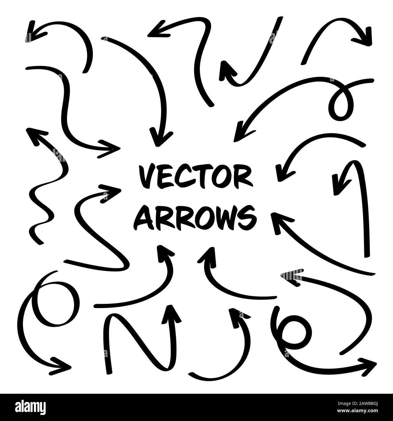 Black Hand Drawn Arrows Set on White Background. Arrow, Cursor Icon ...